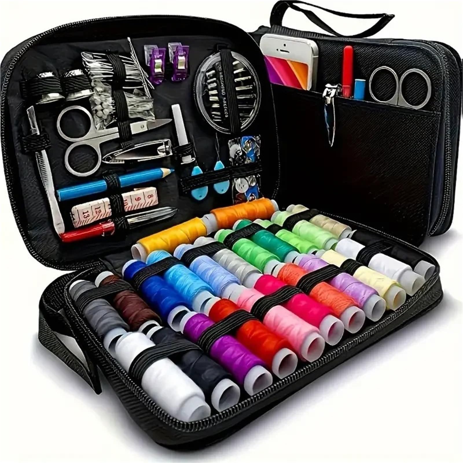 Kit de costura con suministros de costura y accesorios, hilos de 24 colores, kit de aguja e hilo para arreglos pequeños, kit de costura Basi (A)