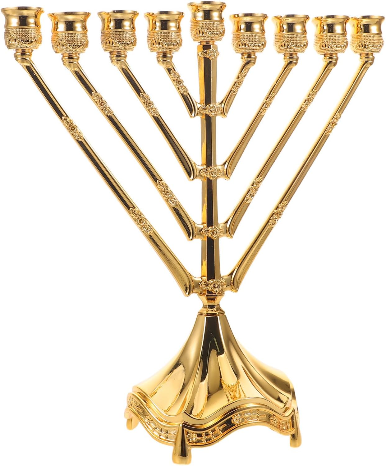 Xmas Hanukkah Menorah Candle Holder 9 Branch Golden Zinc Alloy Decor