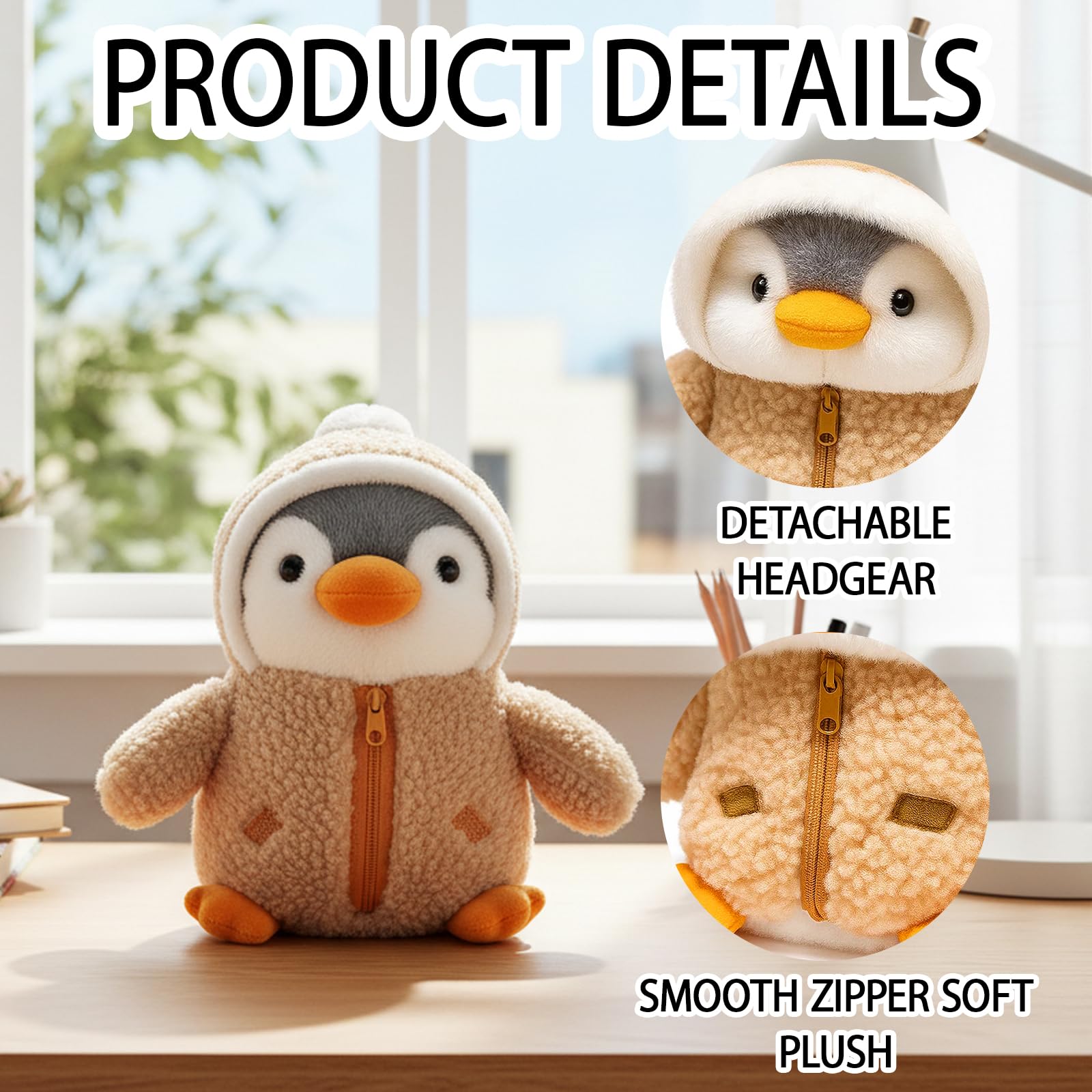 WaaRiuQ 1 Piece Zipper Costume Change Penguin Teddy, Penguin Plush Stuffed Animal, Soft Pnguin Toy for Kids And Adults Brown - Image 3