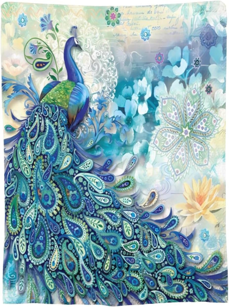 Peacock and Vintage Botanical Blanket Soft Lightweight Comfortable Premium Flannel Bed Warmer Air Conditioner Blanket for Bedroom Living Room Sofa All Seasons 50"X40" - Image 9