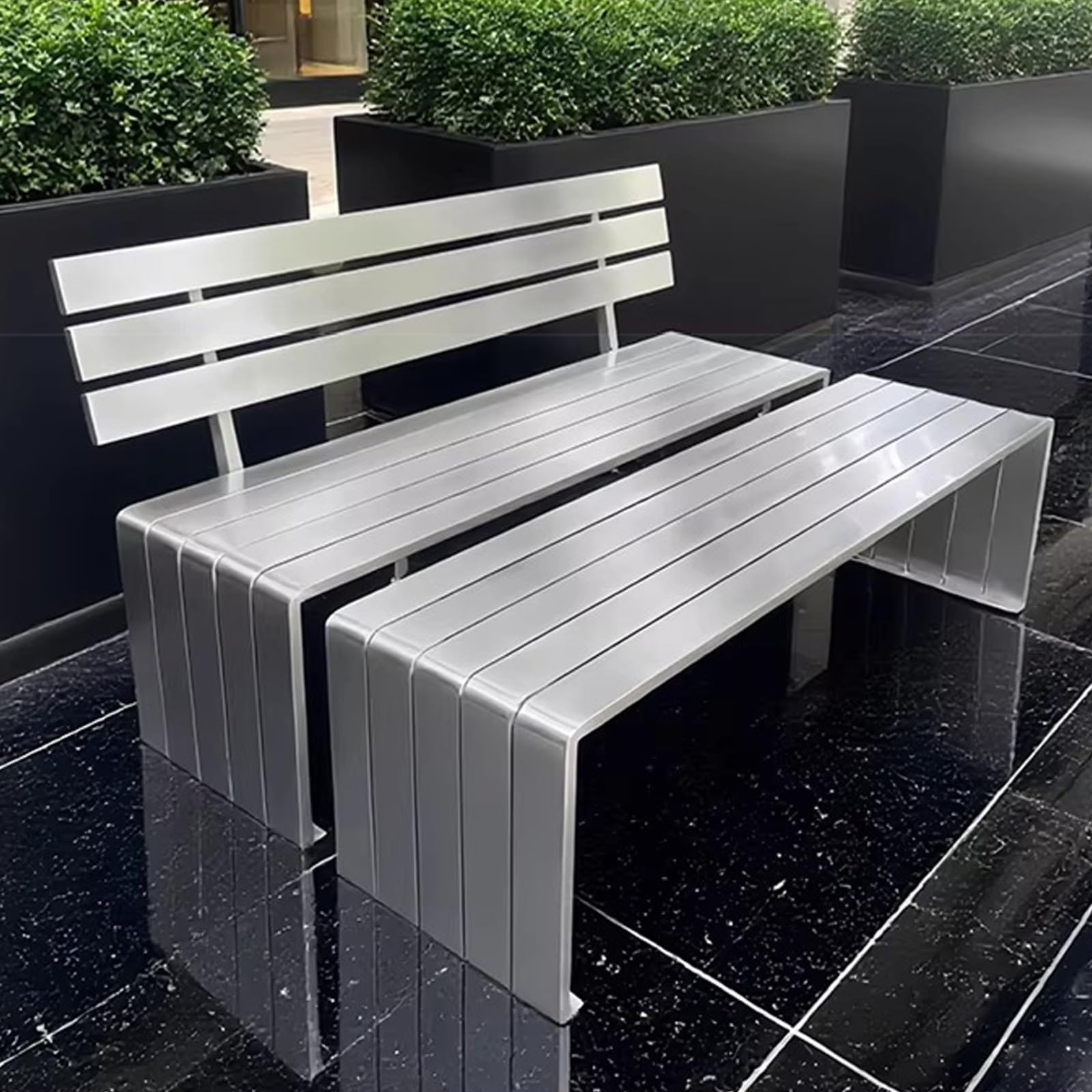 Banco Jardin Exterior de Acero Inoxidable Banco Terraza Exterior 2 Plazas Resistentes a la Intemperie Banco Esquinero para Hospitales, Escuelas, Plazas, Parques(120x42x42cm/47.2x16.6x16.6in)