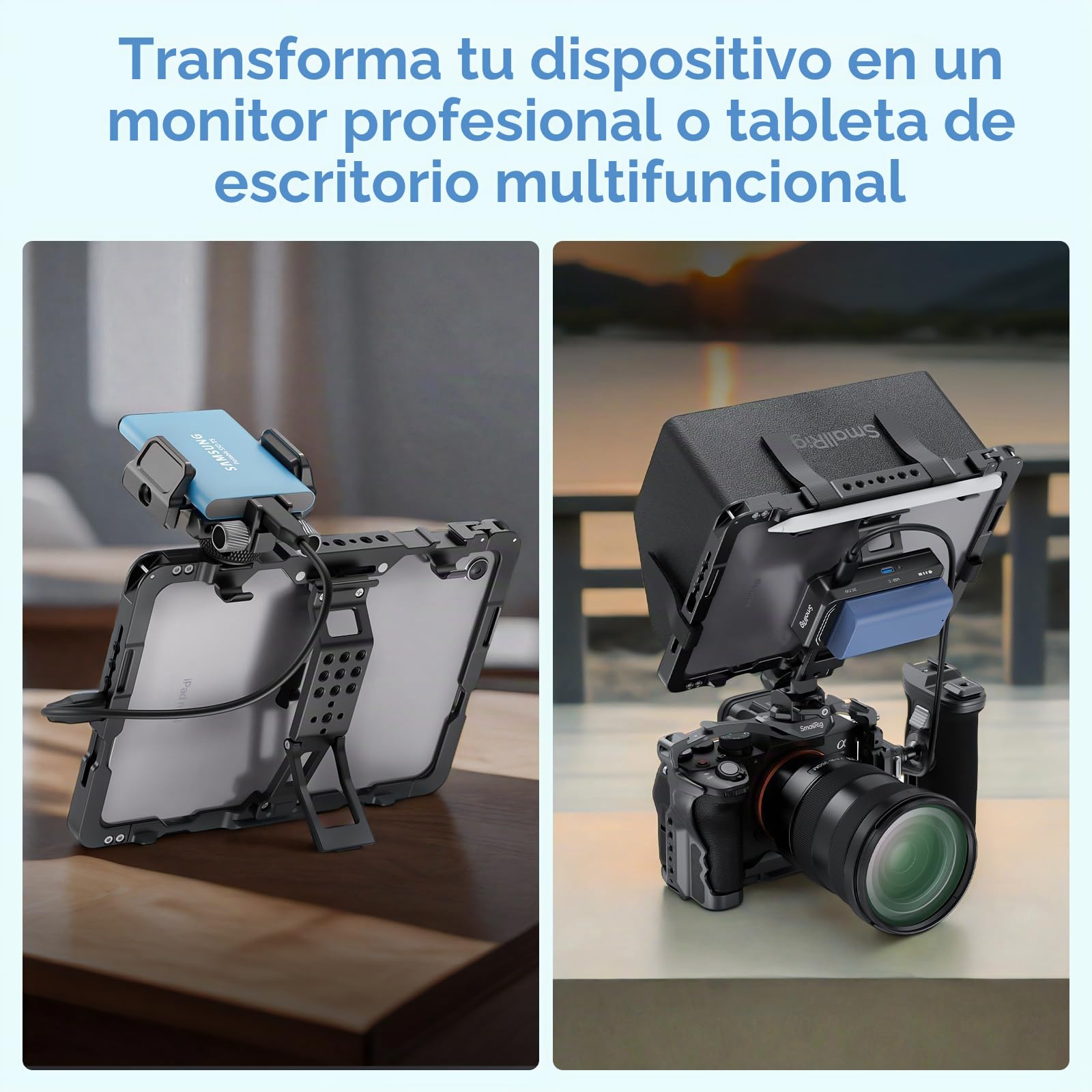SMALLRIG Jaula de Metal para iPad Mini 6 / A17 Pro, Adaptador de Montaje en Trípode para iPad con Orificios de 1/4"-20, 3/8"-16, Montaje en Zapata Fría, con Parasol - 5058