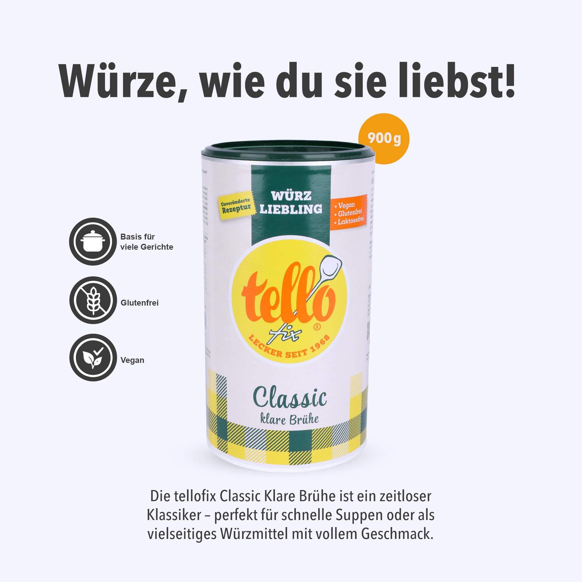 Tellofix Classic Klare Brühe 3x 900g Gemüsebrühe ohne Geschmacksverstärker vegan glutenfrei