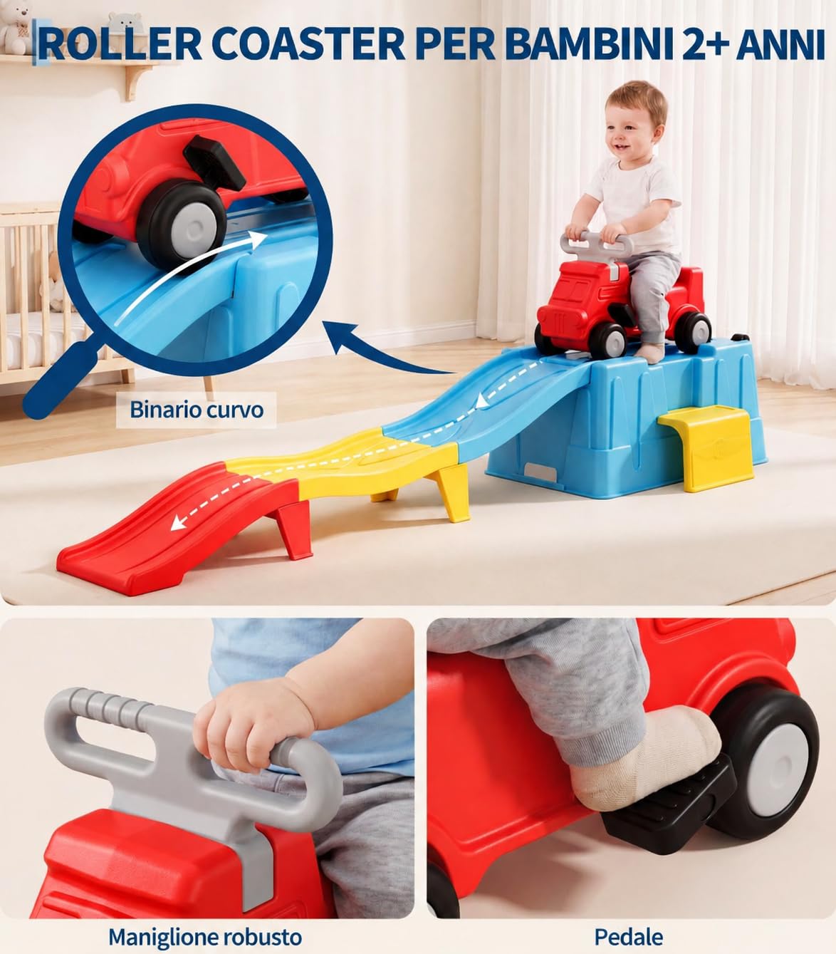 Garvee Scivolo Roller Coaster con Auto Cavalcabile, Scivolo per Bambini