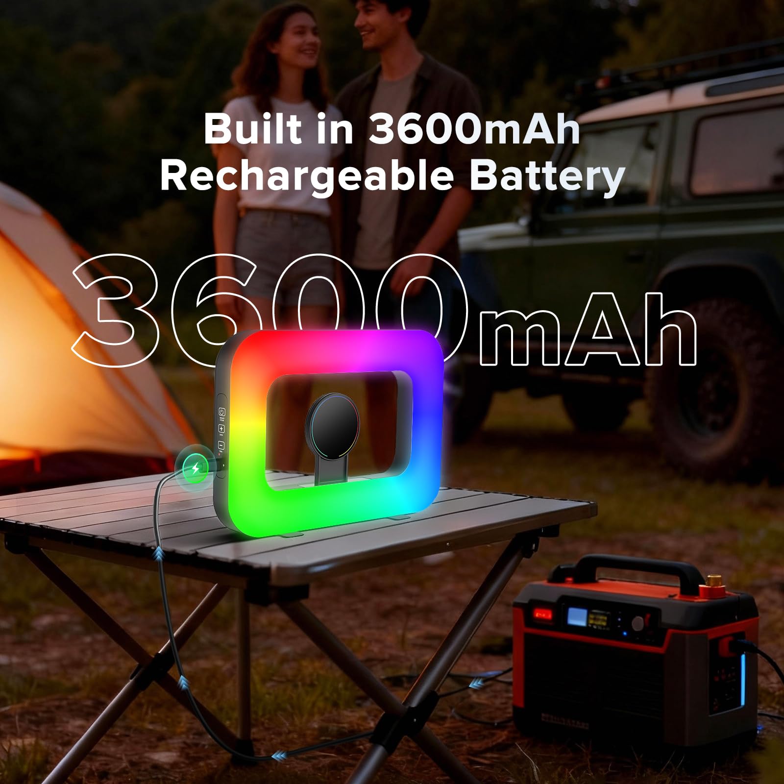 Anello luminoso magnetico RGB per selfie per iPhone e Android (con mini treppiede), magnete a doppio lato, stabilizzatore portatile a LED, batteria integrata per YouTube, TikTok, Vlogging