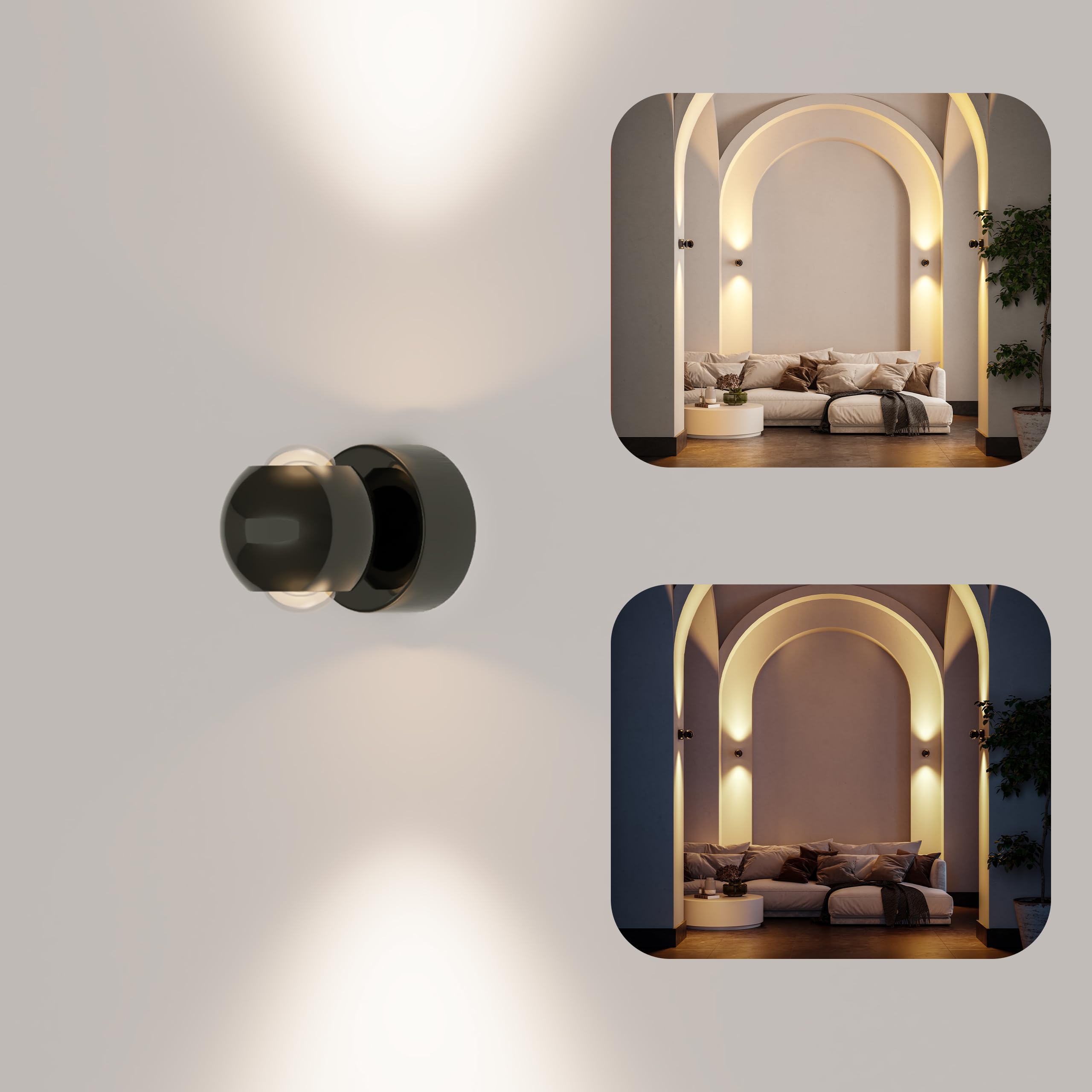 NEONA PONTOS LED Wandleuchte – dimmbar per Fernbedienung, warmweiß (2700 K), CRI 96, 360° drehbar, hochwertige Aluminium‑Glas Bauform, Designer‑Licht, 8 cm Durchmesser (Schwarz Chrom)