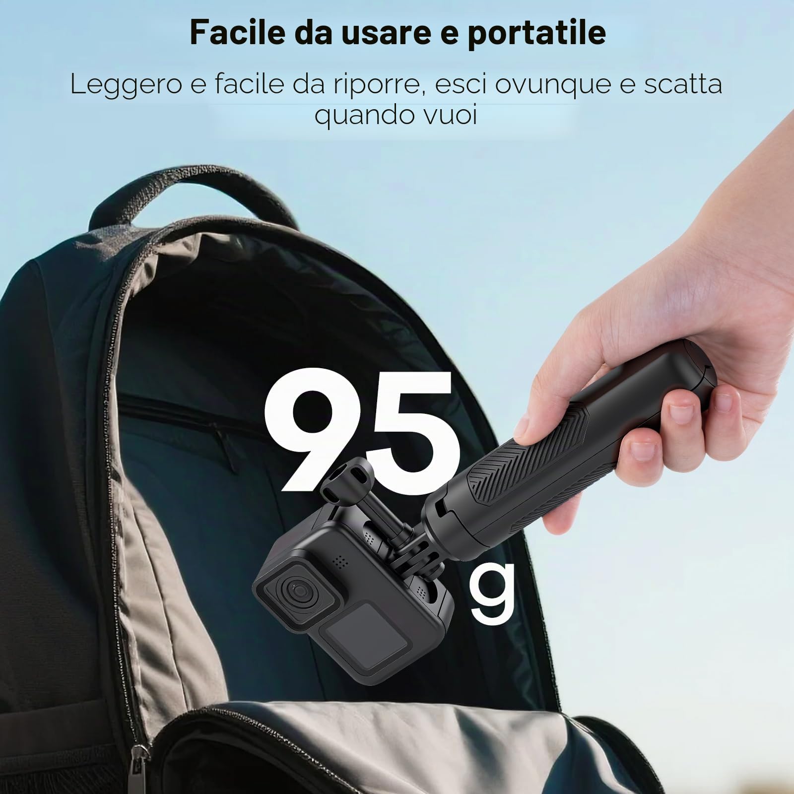 REYGEAK 40 cm Selfie Stick Treppiede per GoPro, mini treppiede 2 in 1 per DJI Osmo Pocket 3, GoPro Hero 13/12/11/10/9/Max, Osmo Action 5 Pro/4, Insta-360 X5/X4