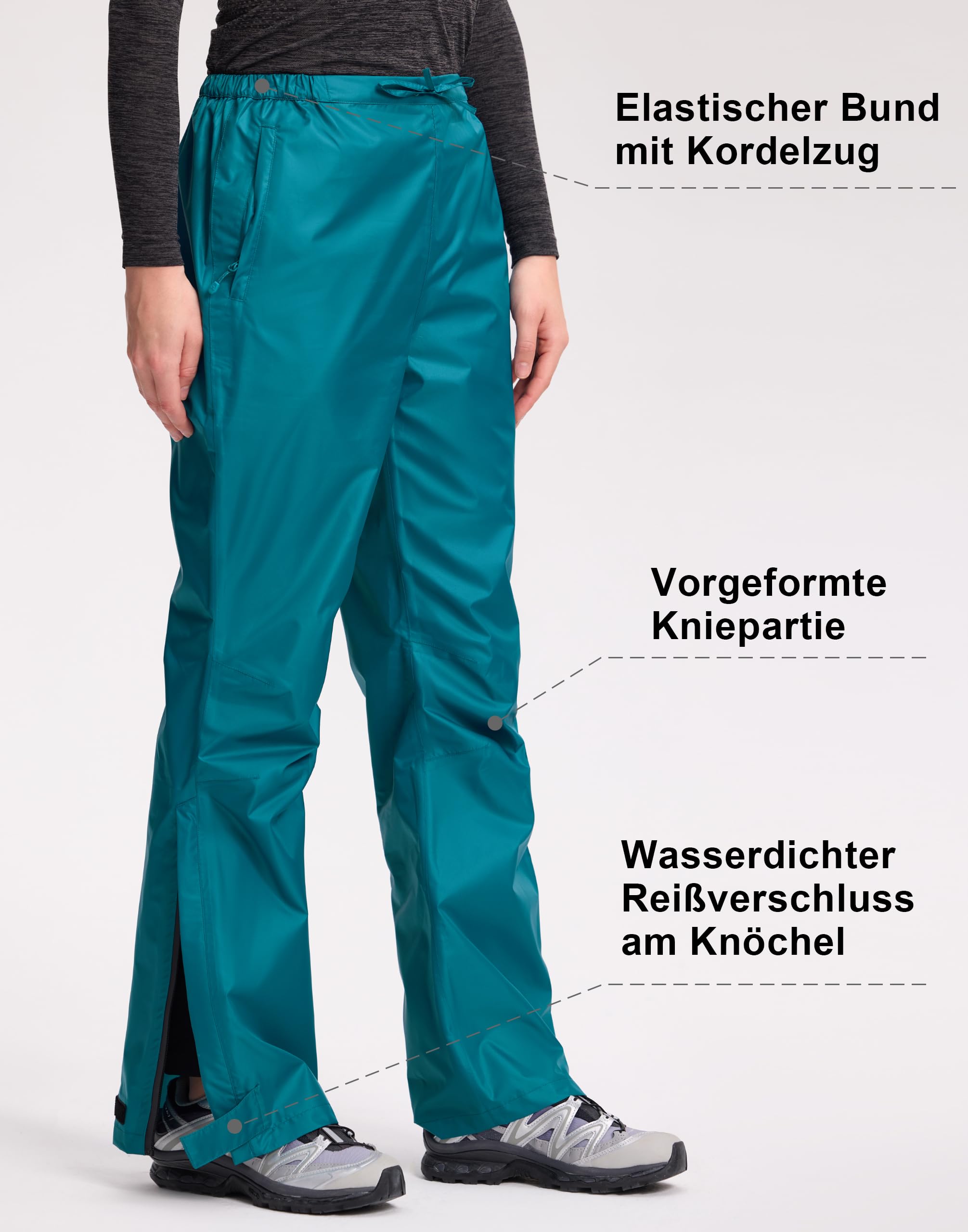 Pioneer Camp Pantalon de pluie pour femme - Imperméable (20 000 mm), respirant et pliable - Pantalon d'extérieur pour la randonnée, le cyclisme et l'alpinisme