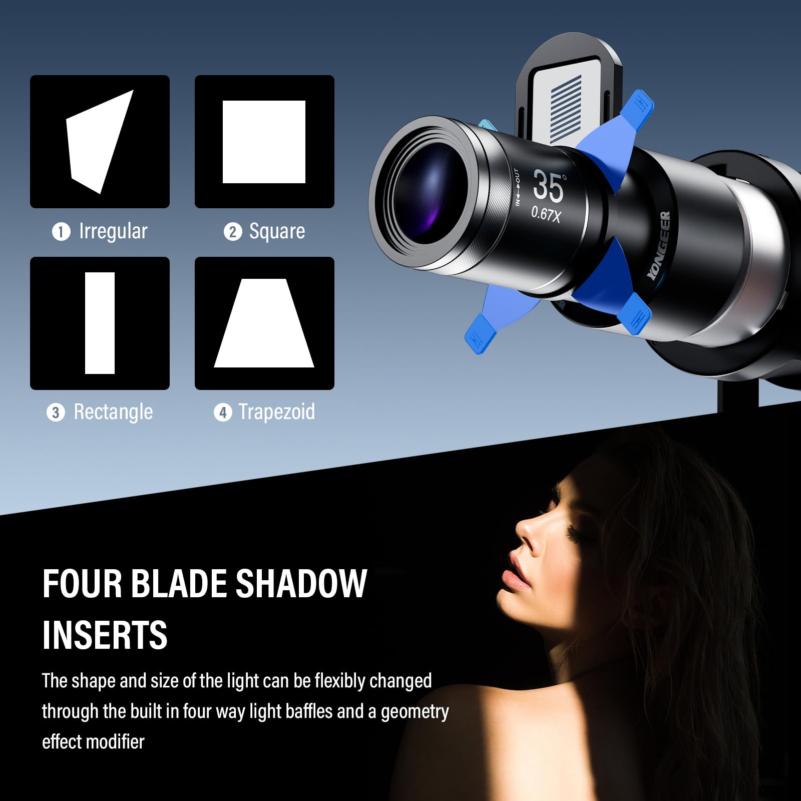 Soonpho KF80 Snoot Fotografico Messa a Fuoco Ottica Corpo in Alluminio Dotato di Attacco Bowens Slot per Scheda Magnetica Luminosità 5 Volte con 4 Filtri Colorati e 25 Modelli GOBO per la Fotografia