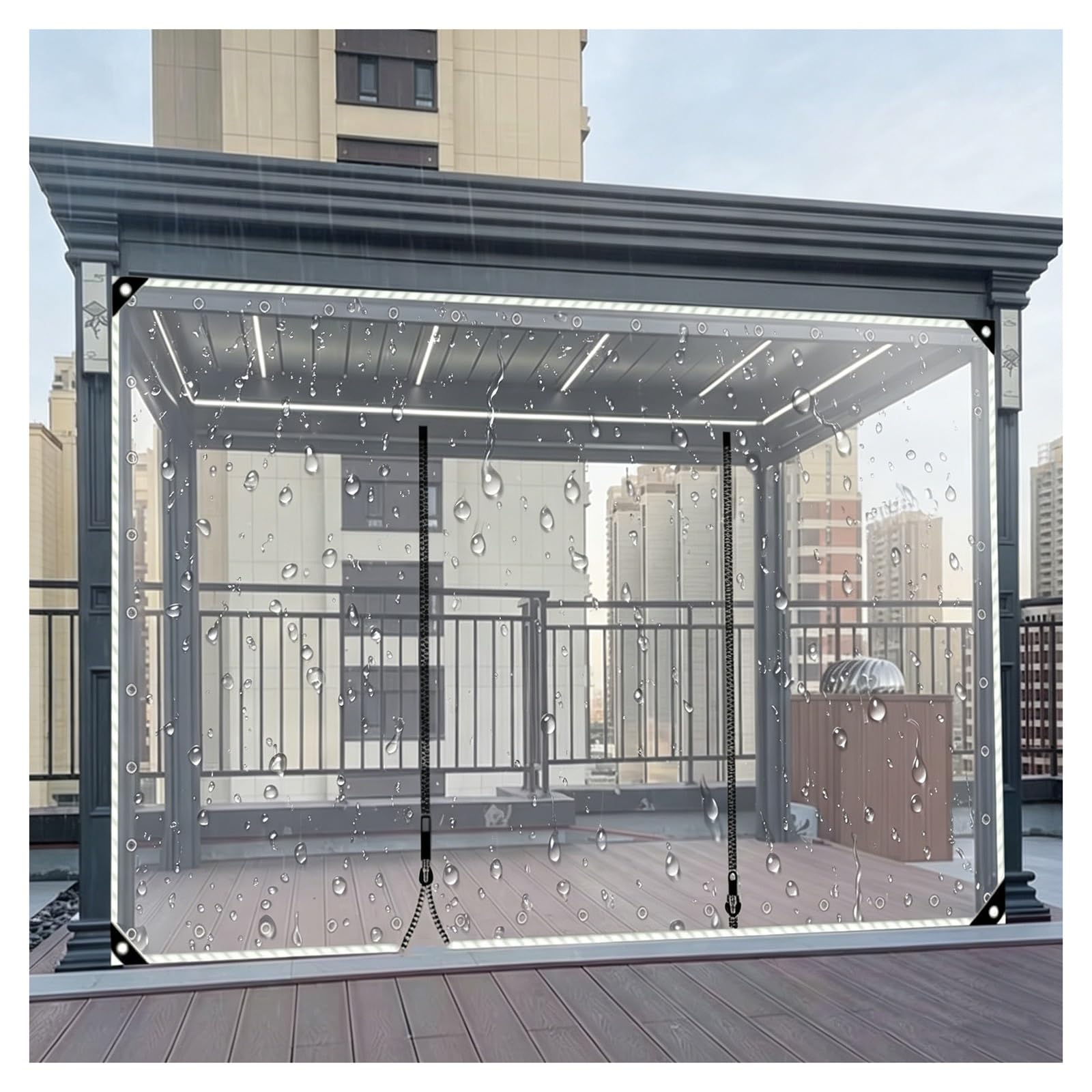 Clear waterproof tarp with zip door，clear tarps heavy duty waterproof，pergola side panels，gazebo curtains，clear tarps with grommets，Weatherproof Partition Curtains(H1.6xW2m/H5.2xW6.5ft)