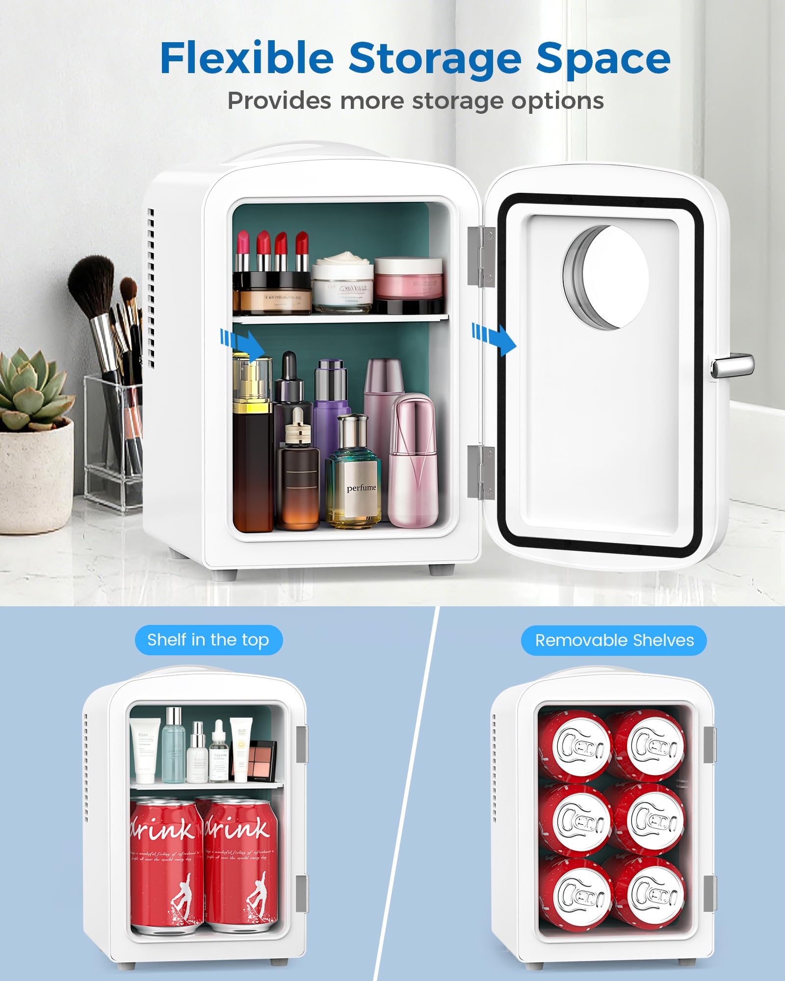 Electactic Mini-Kühlschrank für Schlafzimmer, 4L/6 Dosen, kleiner Kosmetik-Kühlschrank für Hautpflege, Make-up & Getränke, mit Beobachtungsfenster, tragbarer Schreibtisch-Kühlschrank und Wärmer für
