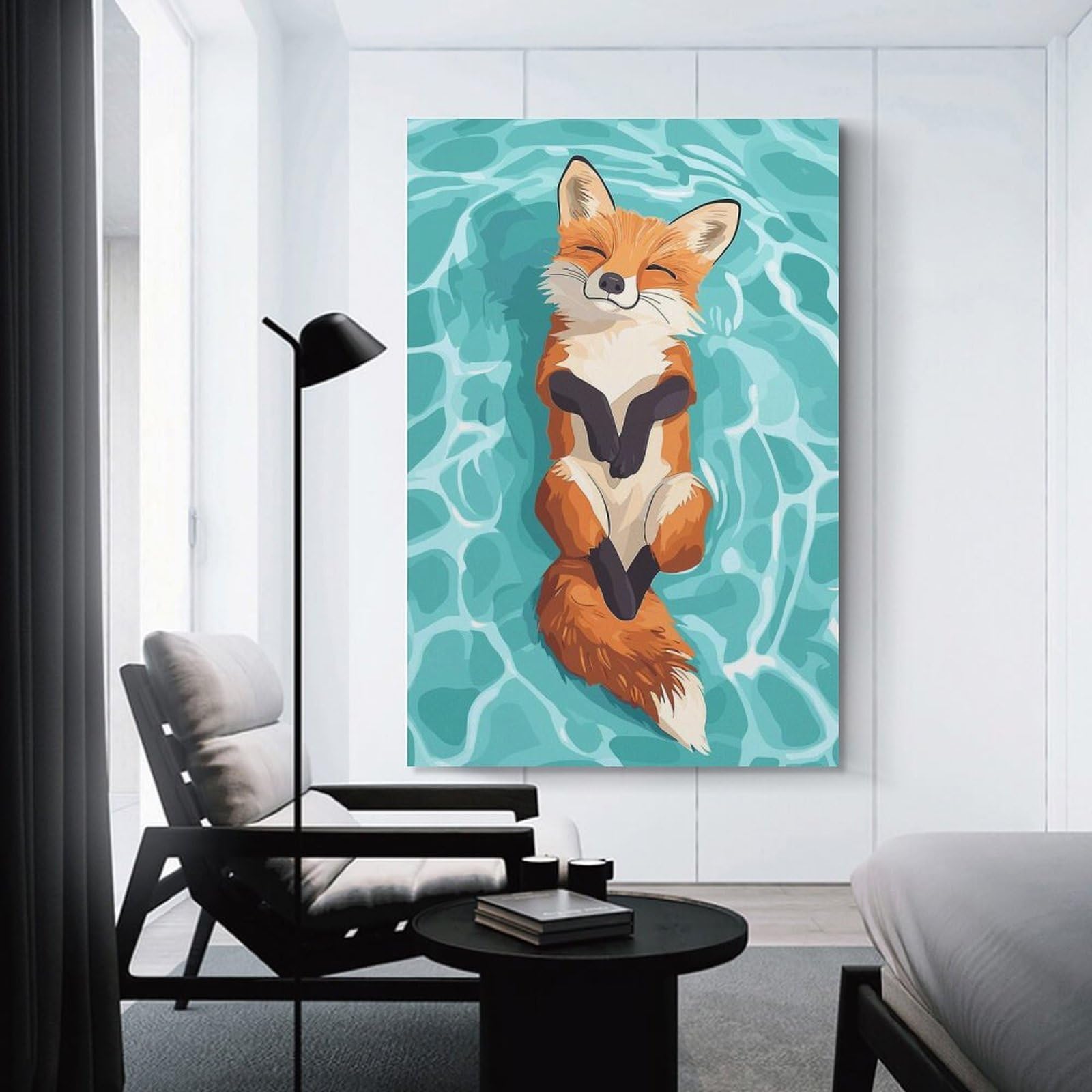Junmoney Home Decor Wall Art Fox Floating Peacefully in Water, 16x24inch(40x60cm), for New Homes, Bedrooms Or Workspaces, Decorative Present for New Homes