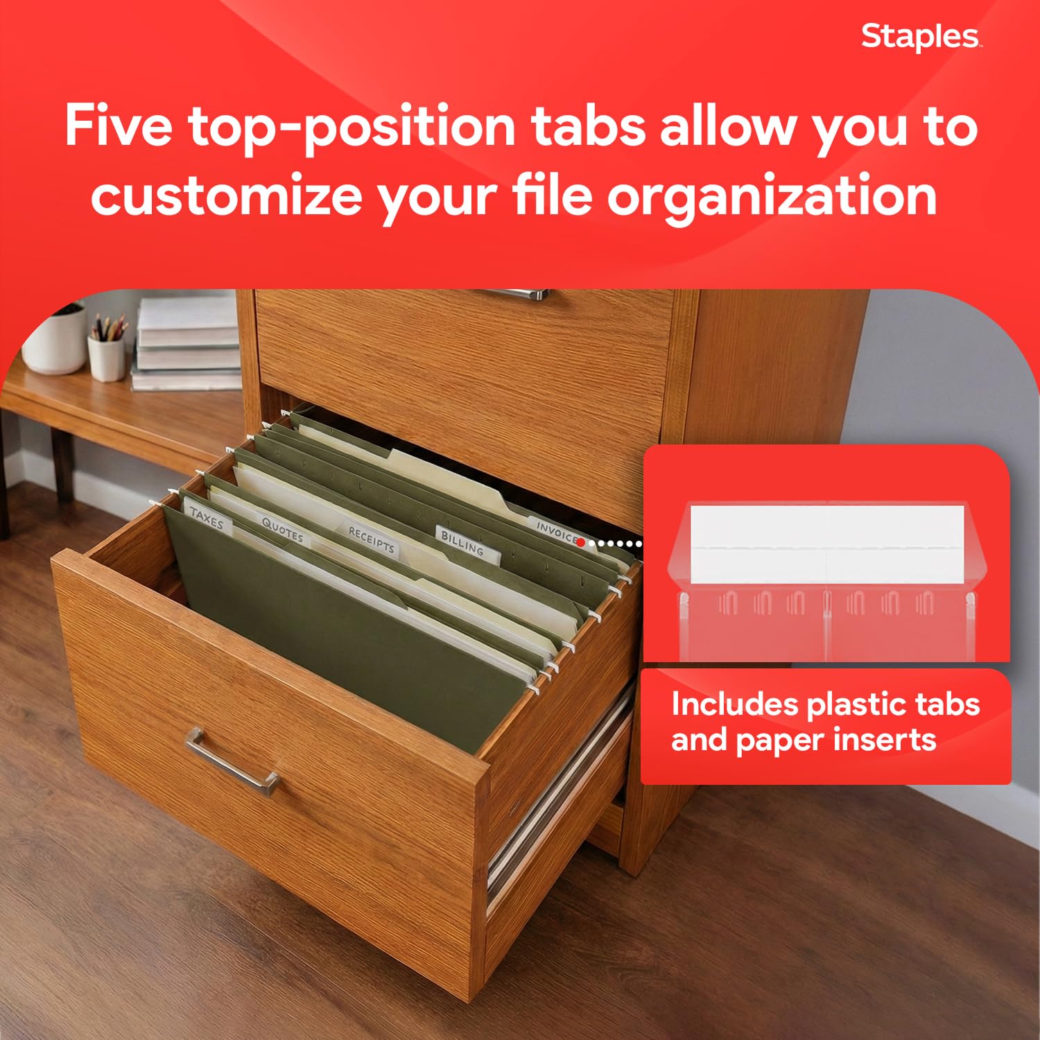 Staples Carpetas colgantes para archivos, legales, 5 pestañas, 50/caja, verde