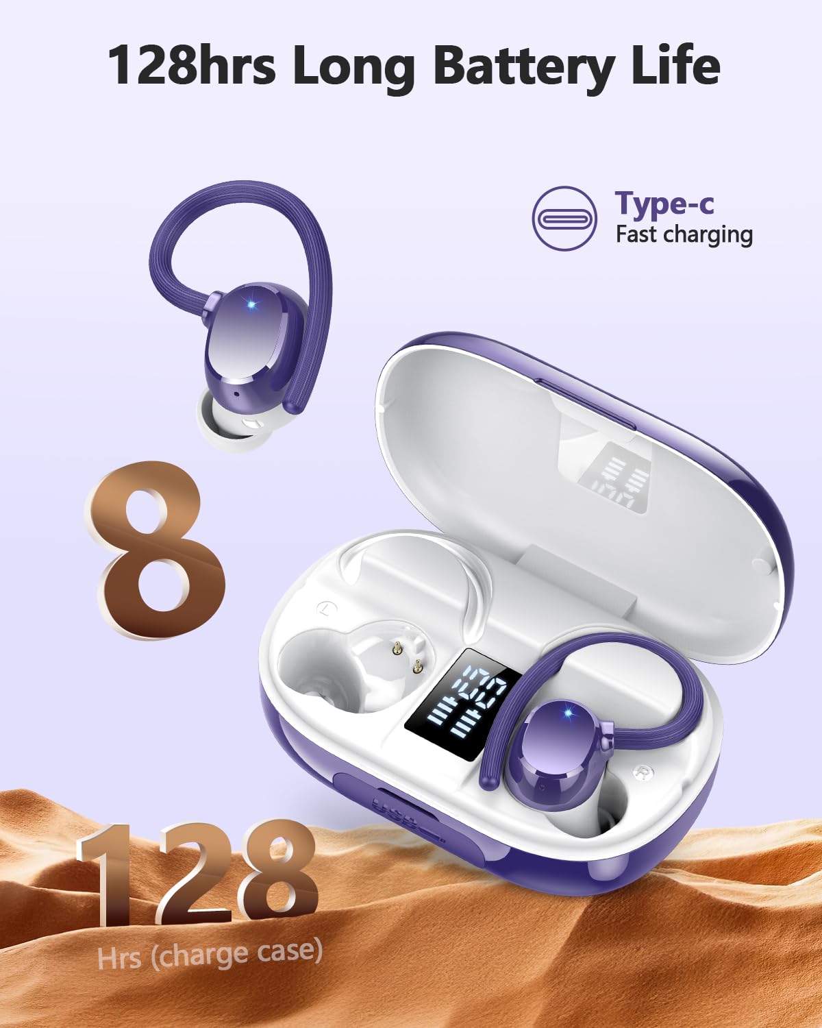 Cuffie Bluetooth Sport 2025 in Ear senza fili Bluetooth 5.3, 128 ore ultra leggere Earbuds con ferretto, 2025 cancellazione del rumore, HiFi Stereo, IP7 impermeabile jogging, indicatore LED