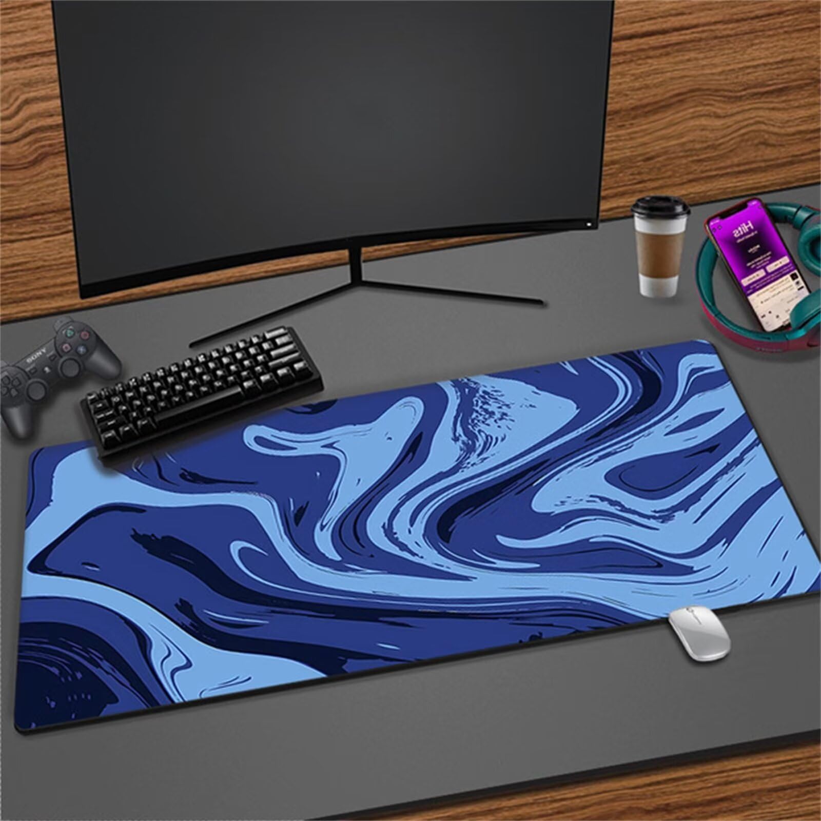 XXL Gaming Mauspad 900x400x3mm Large Keyboard Mousepad Non-Slip Rubber Base Desk Mat Special Surface to Improves Precision and Speed (Blaue Flüssigkeit)