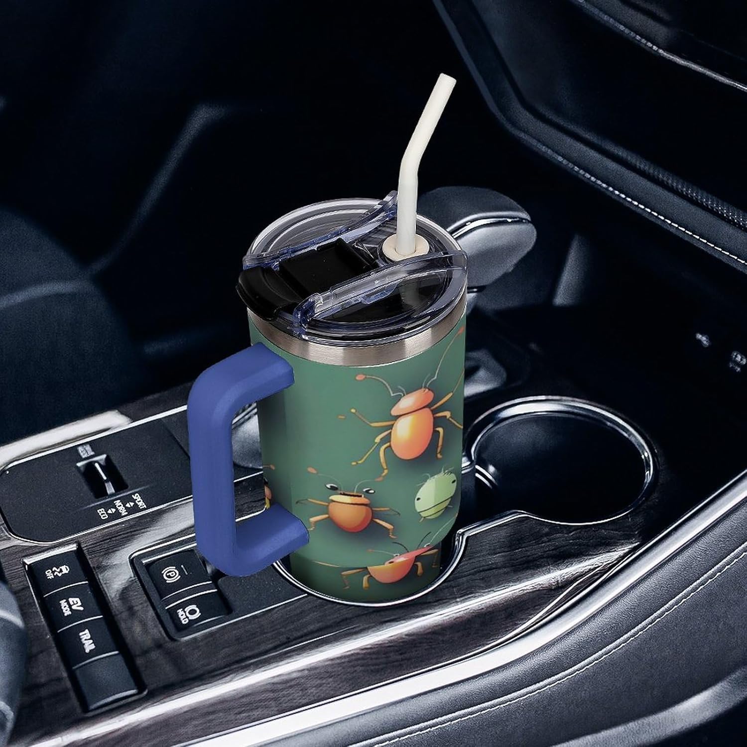 Insect Atlas Travel Coffee Mug Reusable Durable Stainless Steel Insulated Tumbler with Handle And Straw Leak Resistant Portable Thermal Cup Gifts for Men Women 40 Oz