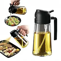 Pulverizador de azeite de oliva 2 em 1 para cozinhar - Frasco dispensador de azeite de oliva de vidro de 470 ml com névoa fina para utensílios de cozinha, salada, acessórios de cozinha - Preto