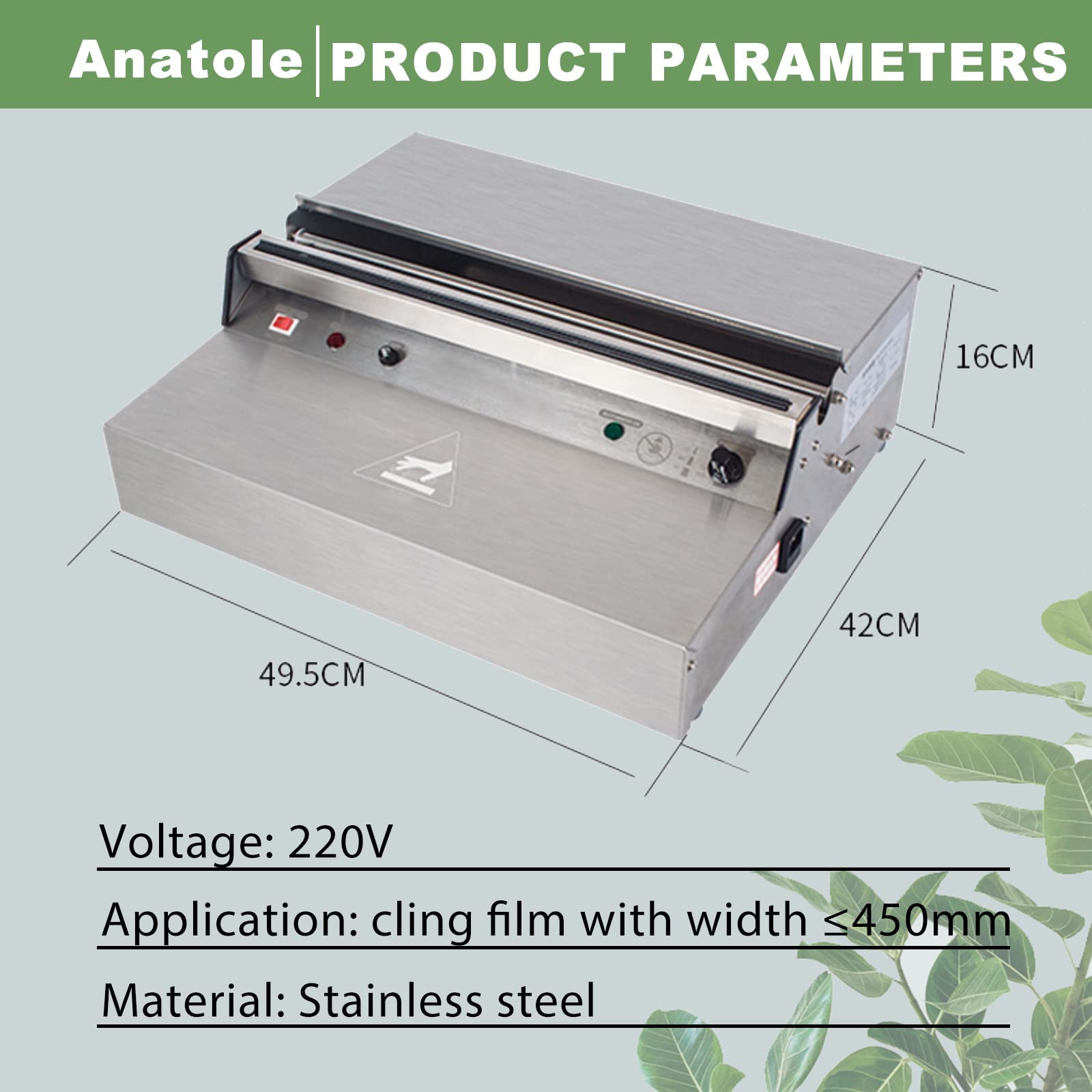 Anatole Machine Emballage de Film Alimentaire Frais Professionnel Acier Inoxydable 450mm Scellant Coupe de Film Électrique avec Plaque Chauffante Intégrée pour Légumes Fruits Viande Supermarché Hôtel