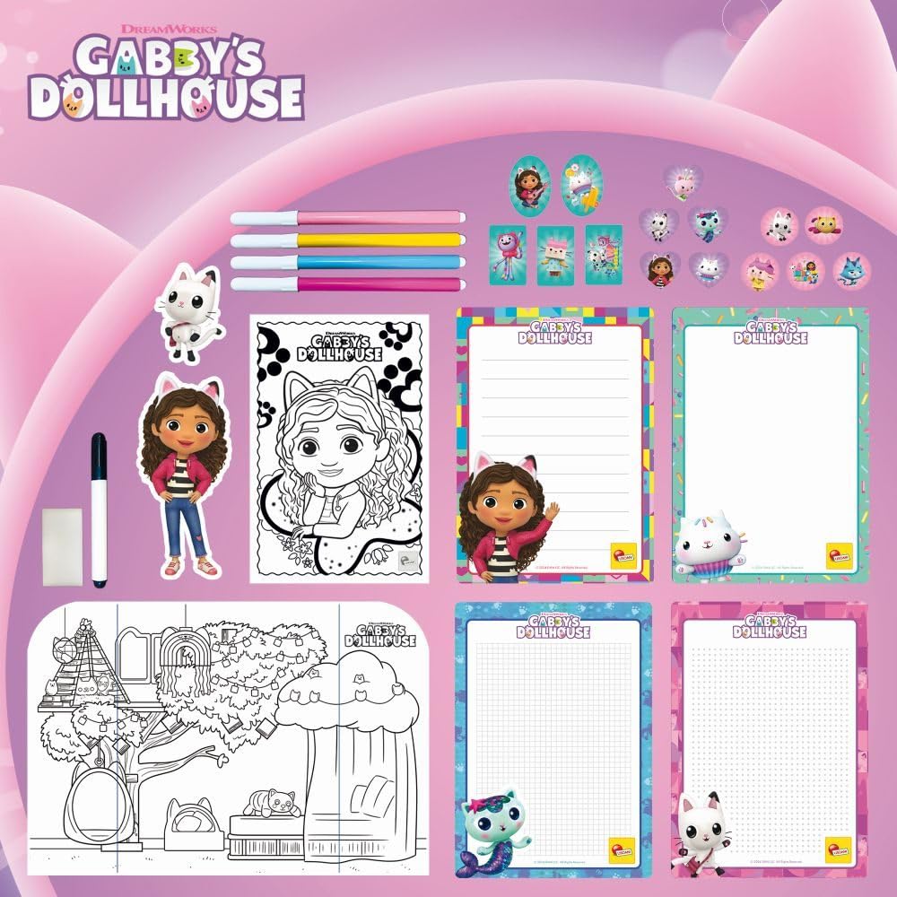 Lisciani giochi - GABBY'S DOLLHOUSE - plecak szkolny do kolorowania i rysowania - dla dzieci od 4 lat - z pisakami filcowymi, kredkami i kolorowymi stronami - Gabby's Dollhouse Ręczna aktywność