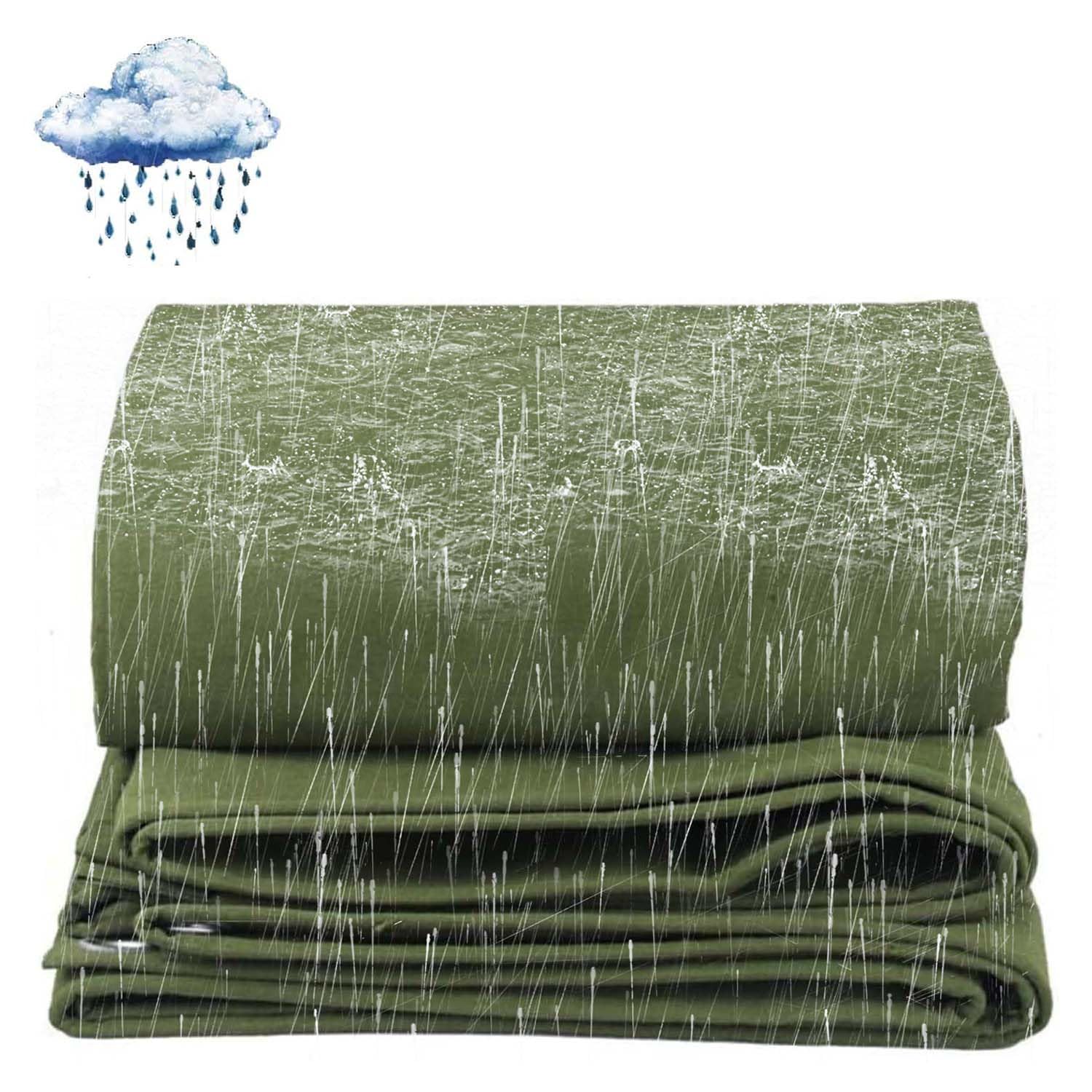 Ffsaacol Canvas Tarps Waterproof, Heavy Duty Tarps, Canvas Tarpaulin with Rustproof Grommets, Easy to Install, for Camping, Boat, Car Green, 9.8x19.7ft/3x6m