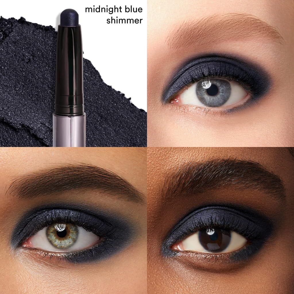 Julep Cienie do powiek Crme-to-Powder (Midnight Blue) – trwały, wodoodporny, mieszany, odporny na zagniecenia cień do powiek z wbudowaną plamą - błyszczące wykończenie