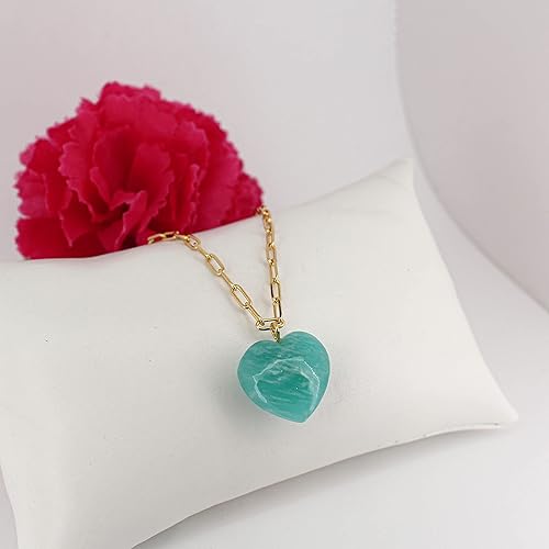 Miniatura 4 de Gempires Natural Tiendaite Heart Pendant Necklace, 20 mm Heart Gemstone With 18 + 2 Inch Adjustable Paper Clip Chain, Gift for Her (Tiendaite