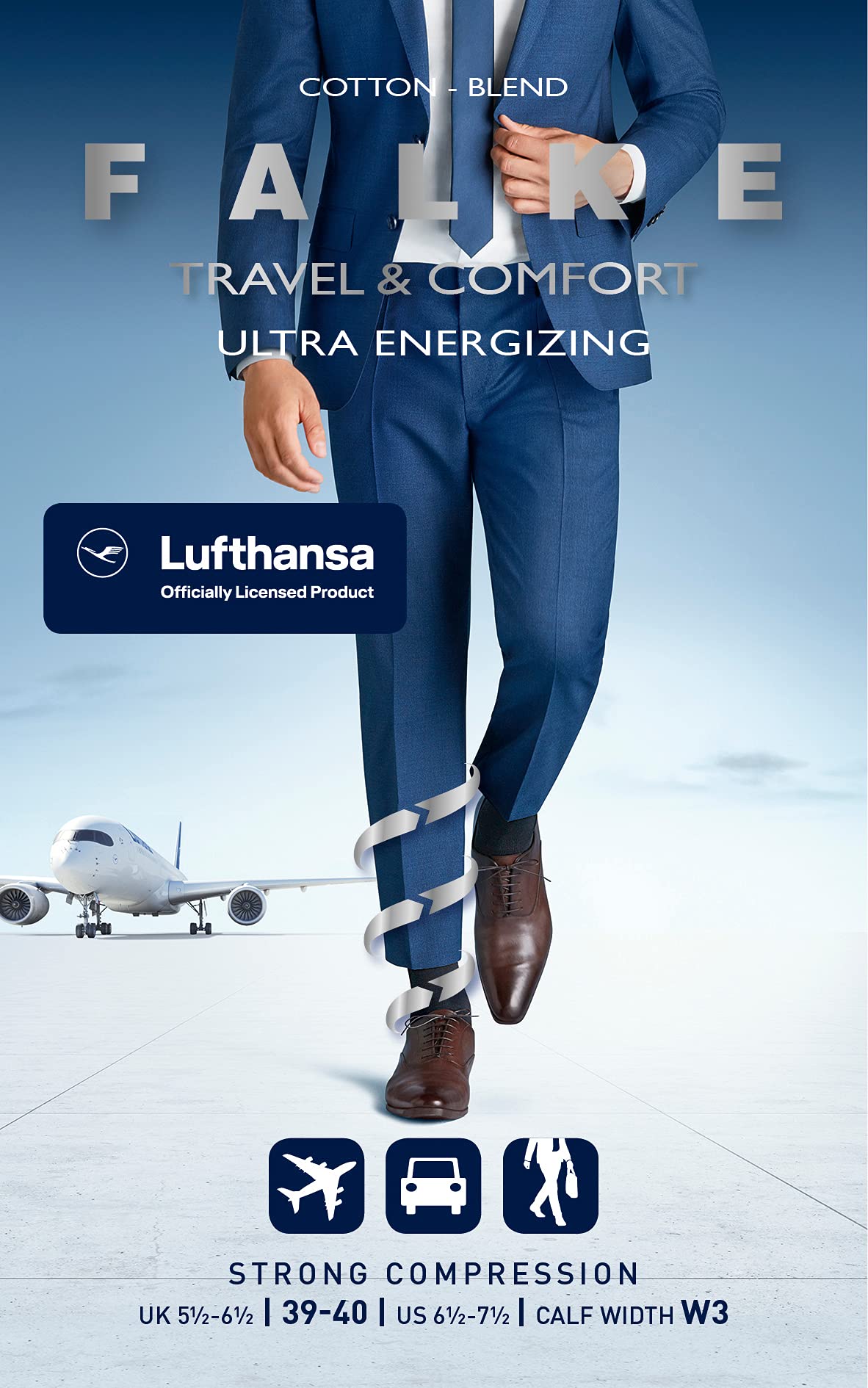 Falke Lufthansa Travel & Comfort hombre Ultra Energizing calcetines largos fuerte compresión mejor circulación sanguínea para viajar y pasar largos periodos sentado transpirable algodón 1 par | mejora la circulación
