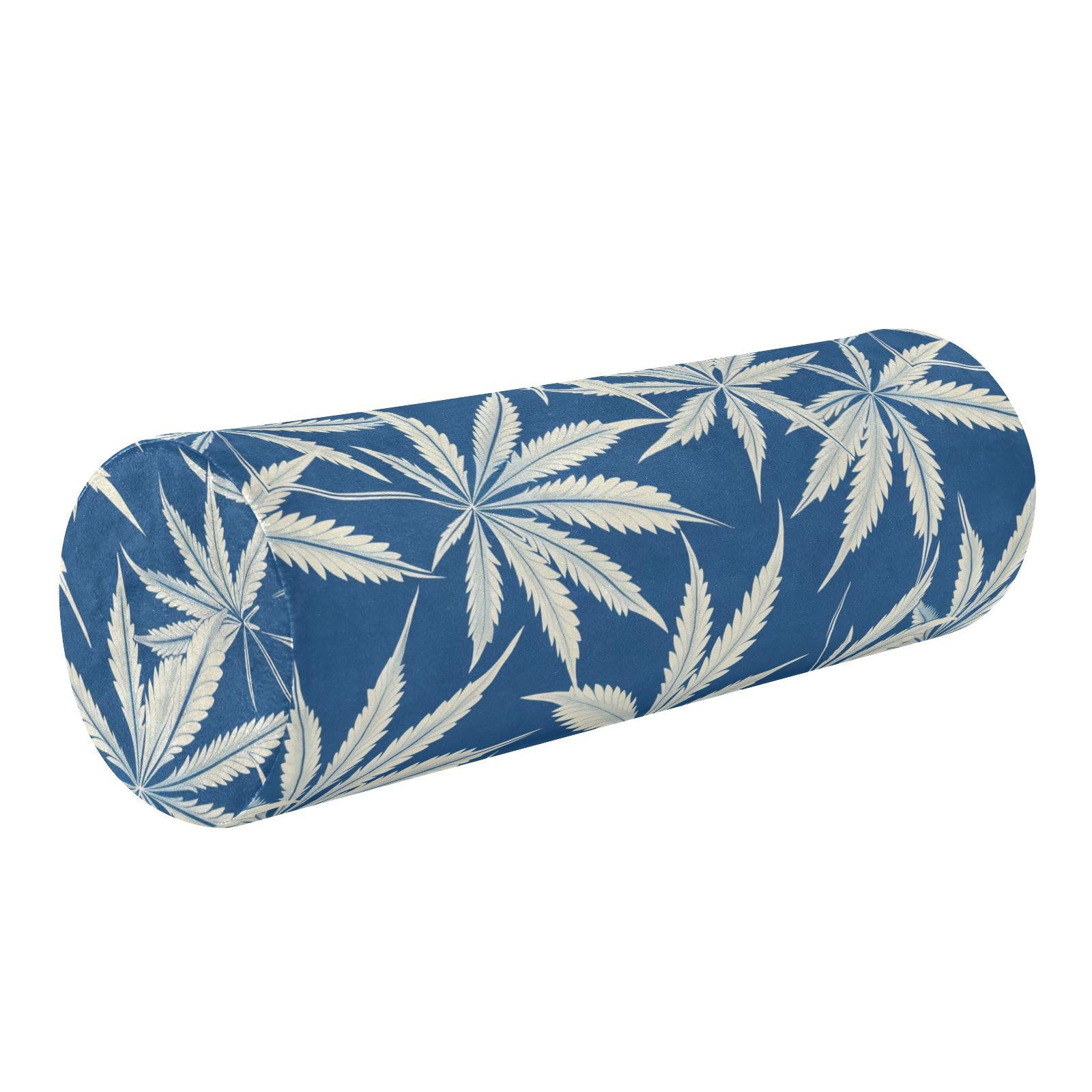 miaozhen Marijuana Pattern White Blue Sleep Neck Roll Pillow Decorative Cylinder Pillows for Bed almohada de Cuello para dormir 5.5''x17''