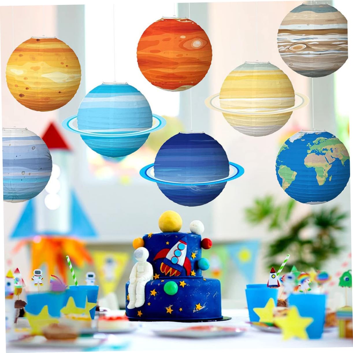 8 Stück Papierlaternen Planetenform Weltraum Deko für Kinderzimmer Party Reißfest Farbenfroh Hängend Sonnensystem Design