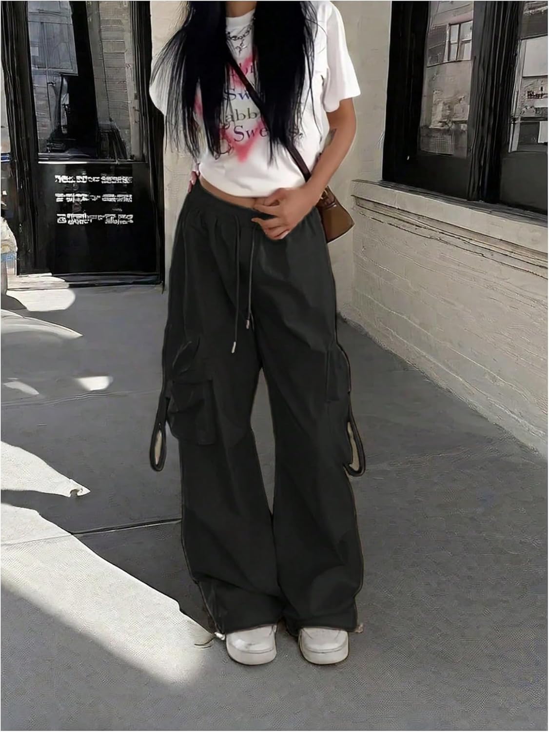 GORGLITTER Women's Baggy Cargo Pants Casual Dressy Parachute Pants Low Rise Wide Leg Travel Track Pants Trousers Work Office - Image 4