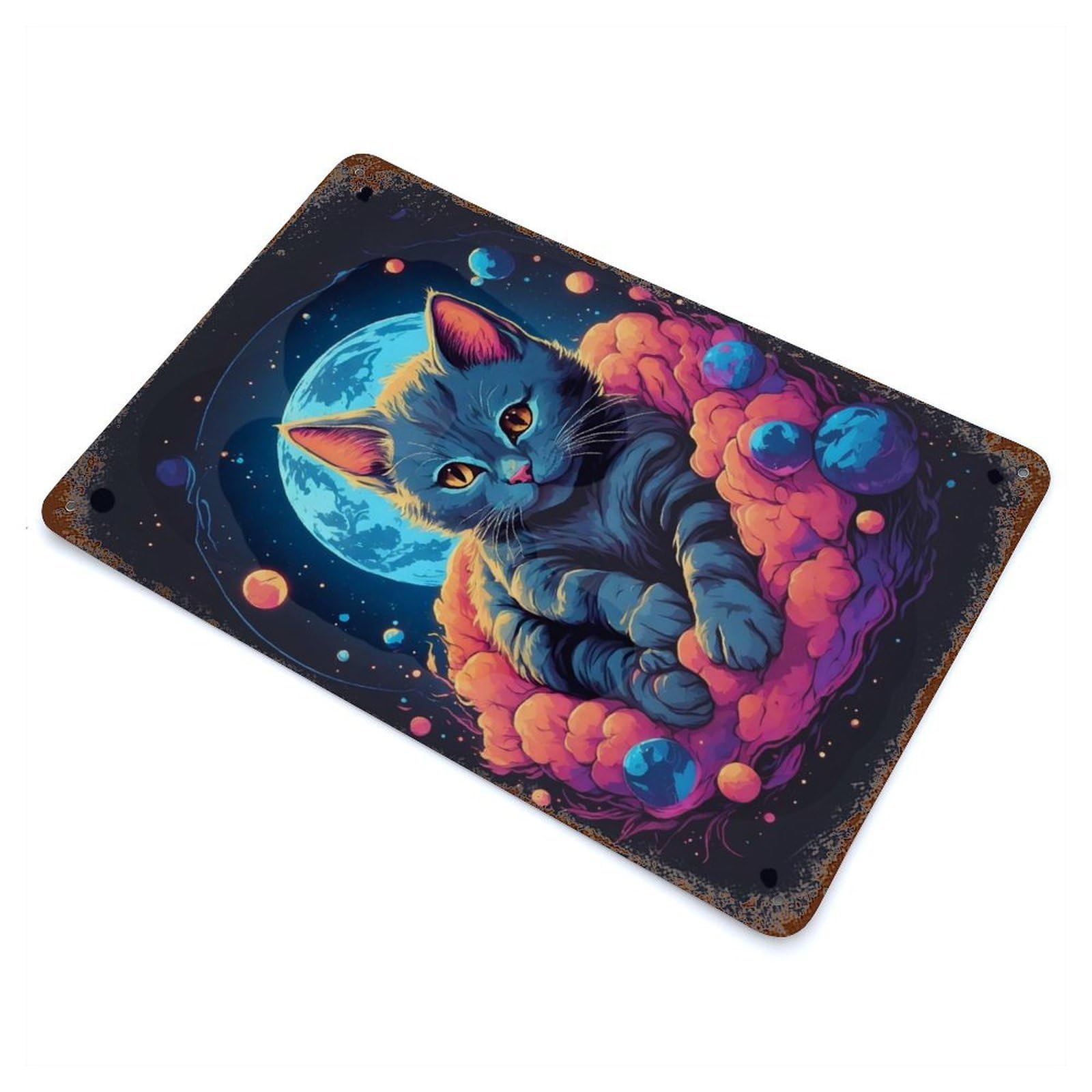 Rust Effect Russian Blue Kitten Rusty Metal Tin Sign 11.8"x7.9", Old School Wall Decor for Pub, Kitchen And Man Cave Decor
