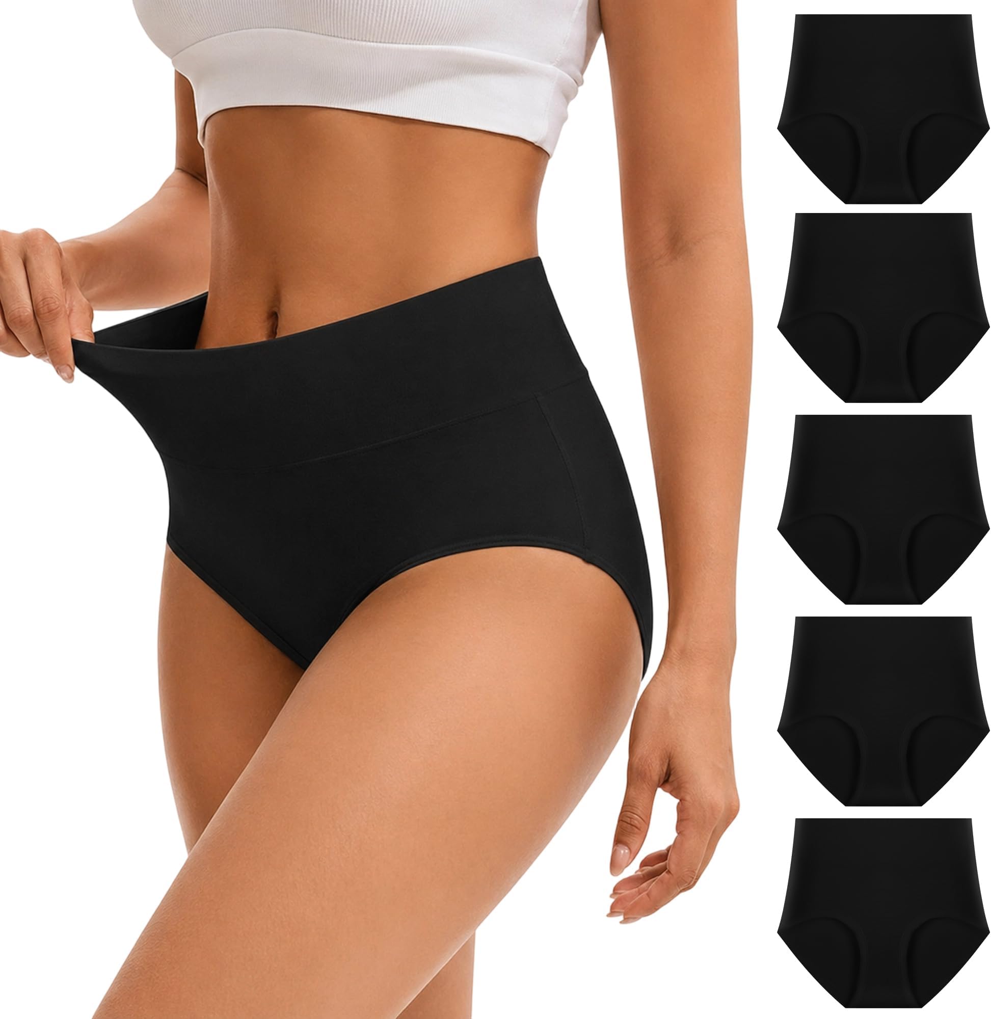 Ladies Comfort Cotton Underwear 5 Pack High Waist Briefs Tummy Control Stretch Panties Underpants for womens