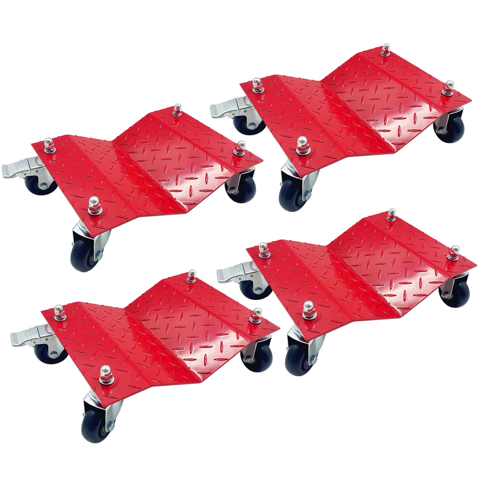 Set of 4 Car Tire Wheel Dolly Furniture Lifters - Heavy Duty Under Vehicle Tire Skates Motorcycle Jack and Moving Dollies with Wheels 6000lbs Capacity Black (Red, 4 Dollies)