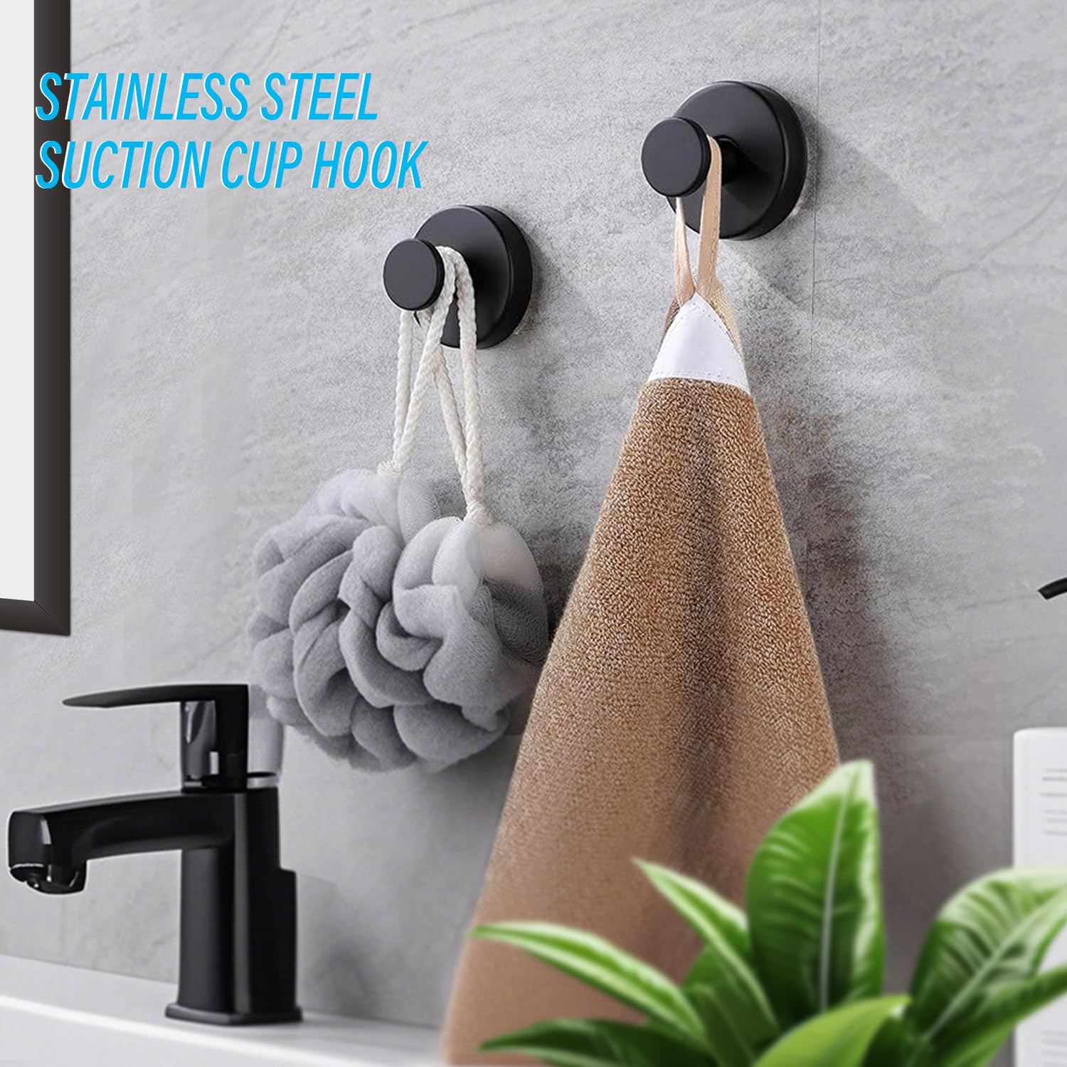 Demarsen 4 Pcs Suction Cup Hooks No Drill Suction Hooks Stainless Steel Heavy Duty Suction Hooks for Bathroom Kitchen Suction Cup Hooks for Shower Bathroom Kitchen Glass Door (Black) - Image 3