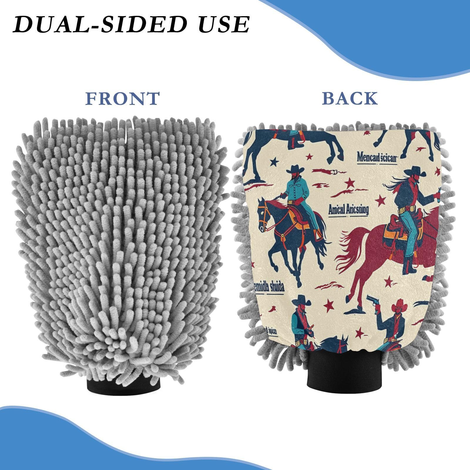 Hezely Western Cowboy Car Wash Mitt, 2PK Scratch Free Lint-Free for Car Washing and Detailing