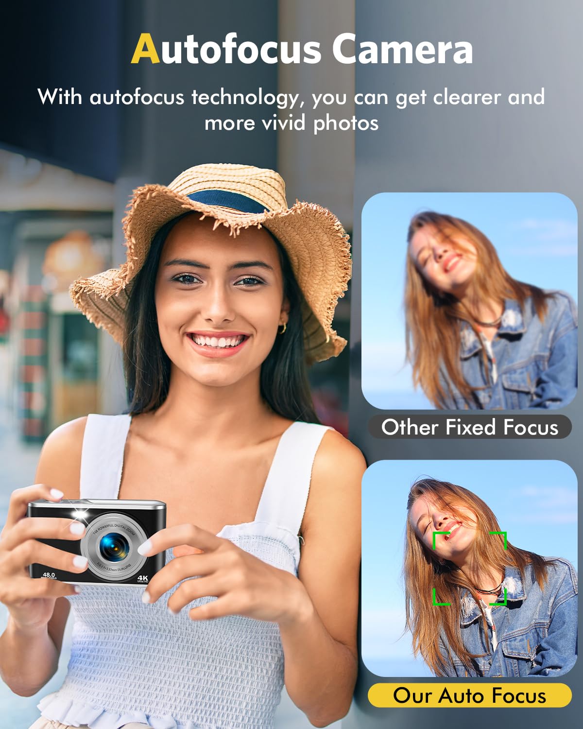 Appareil Photo numérique, Autofocus 4K Appareil Photo Compact avec Carte mémoire 32 Go, Double Objectif HD 48 MP, Zoom numérique 16x, Grand écran 2,8 Pouces Appareil Photo numérique pour débutants