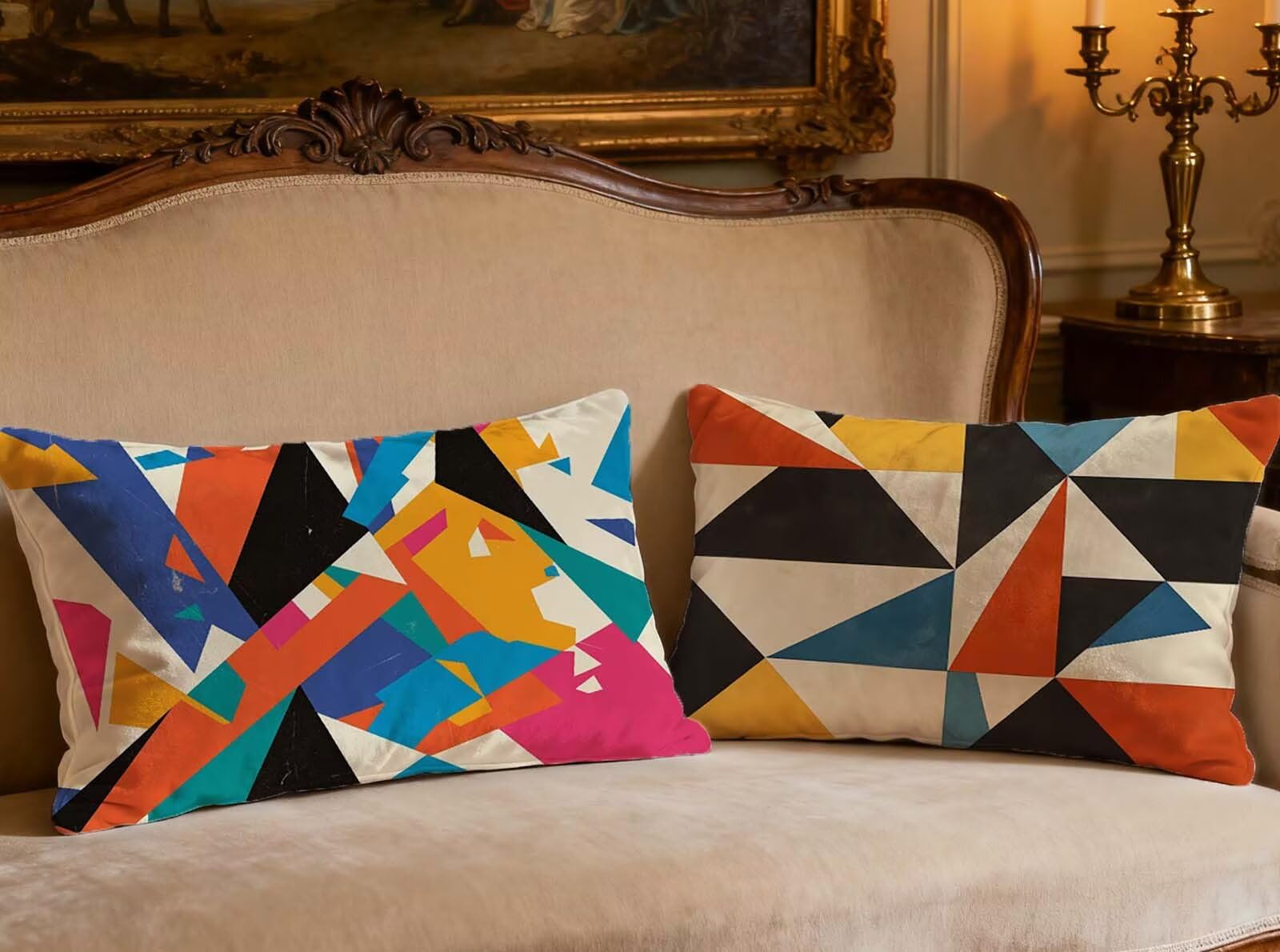 Housse de coussin géométrie 40x80 lot de 2 en velours doux rectangulaire pour canapé