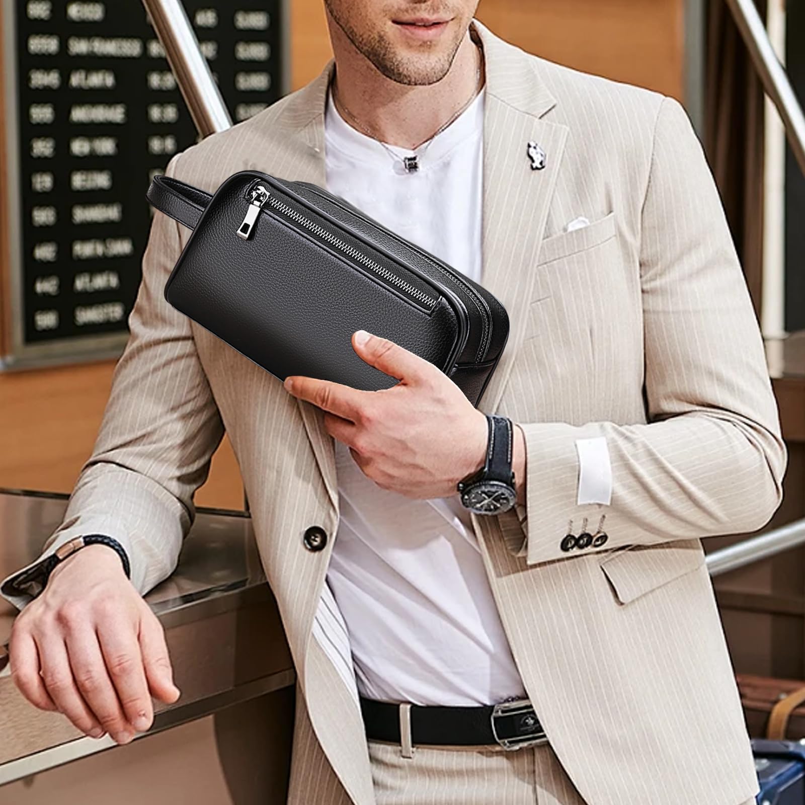 Gcroet Bolso de mano para hombre Bolso de cuero de PU para hombre con asa y cerradura codificada de suave y elegante para uso diario...