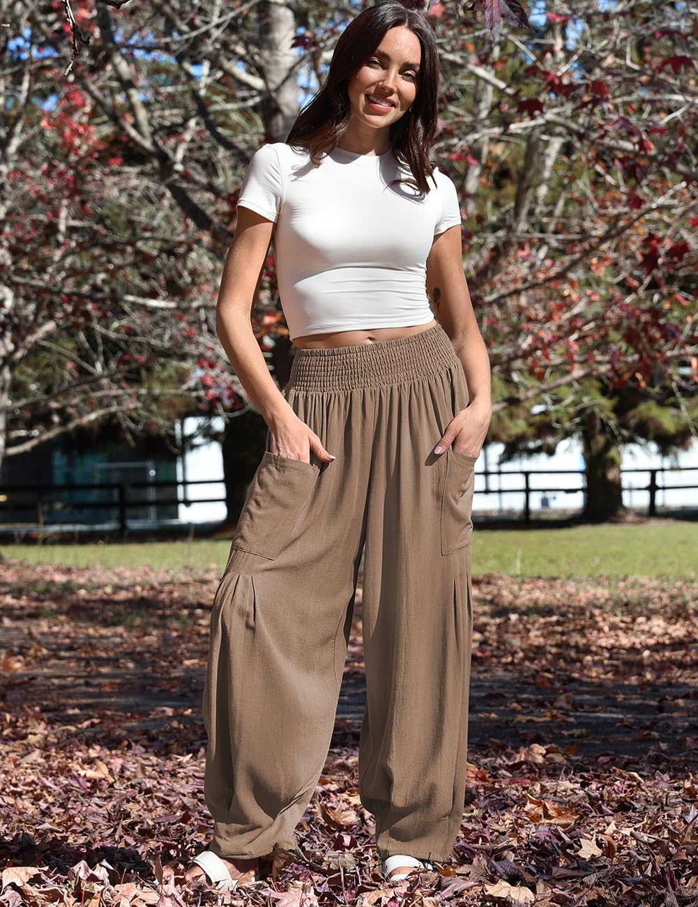 TARSE Women Linen Boho Pants Summer Casual Loose High Waist Cargo Lounge Harem Pant 2025 Beach Travel Vacation Outfits - Image 2