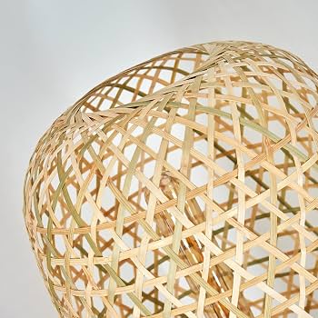 Lampadaire Batumi En Bambou Naturel - Abat-jour Effet Lumineux, Interrupteur Au Pied, E27