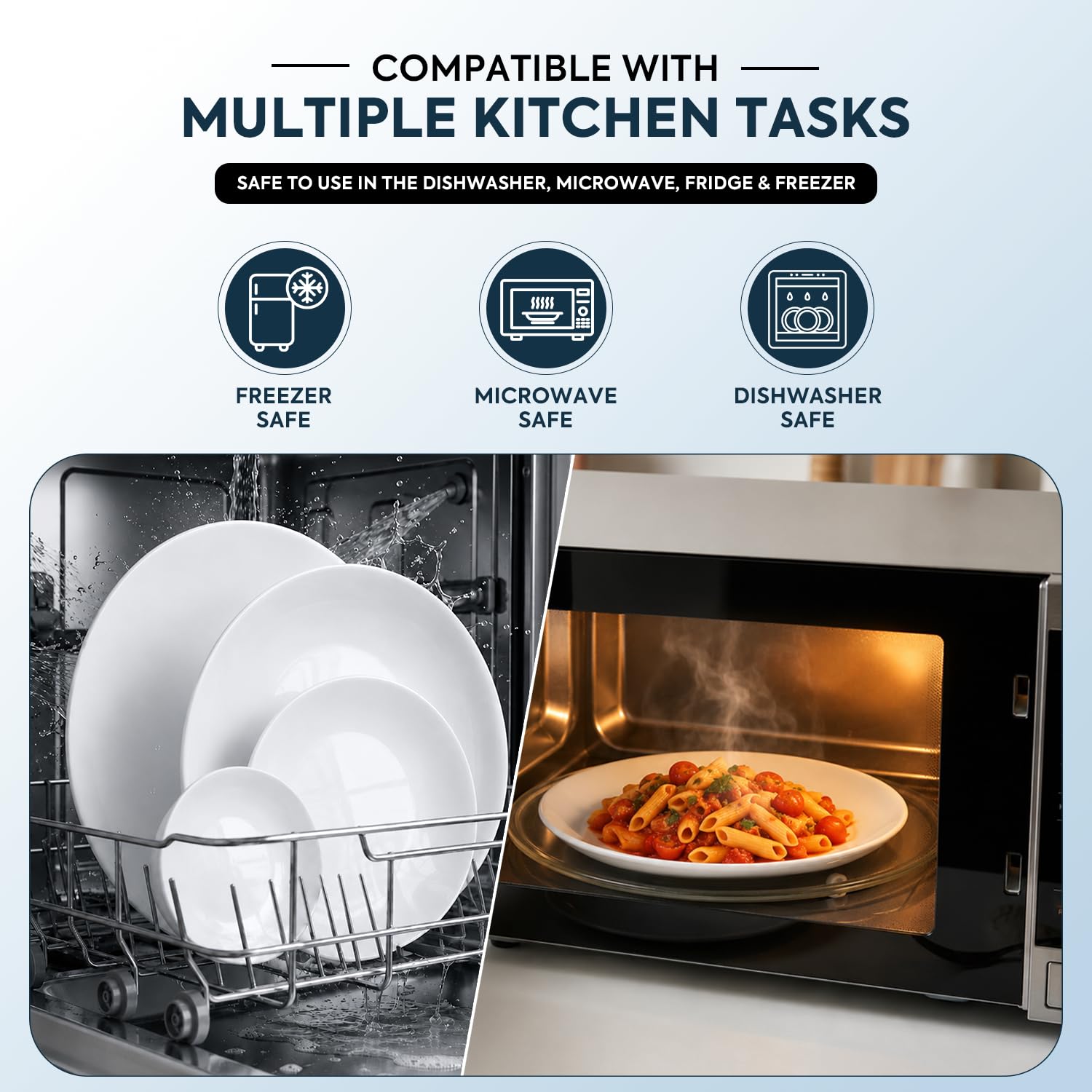 Corelle - Juego de vajilla de 18 Piezas, de Vidrio Vitrelle Resistente a Las roturas y Las desportilladuras, Modelo Winter Frost Blanco, Servicio para 6 Personas.