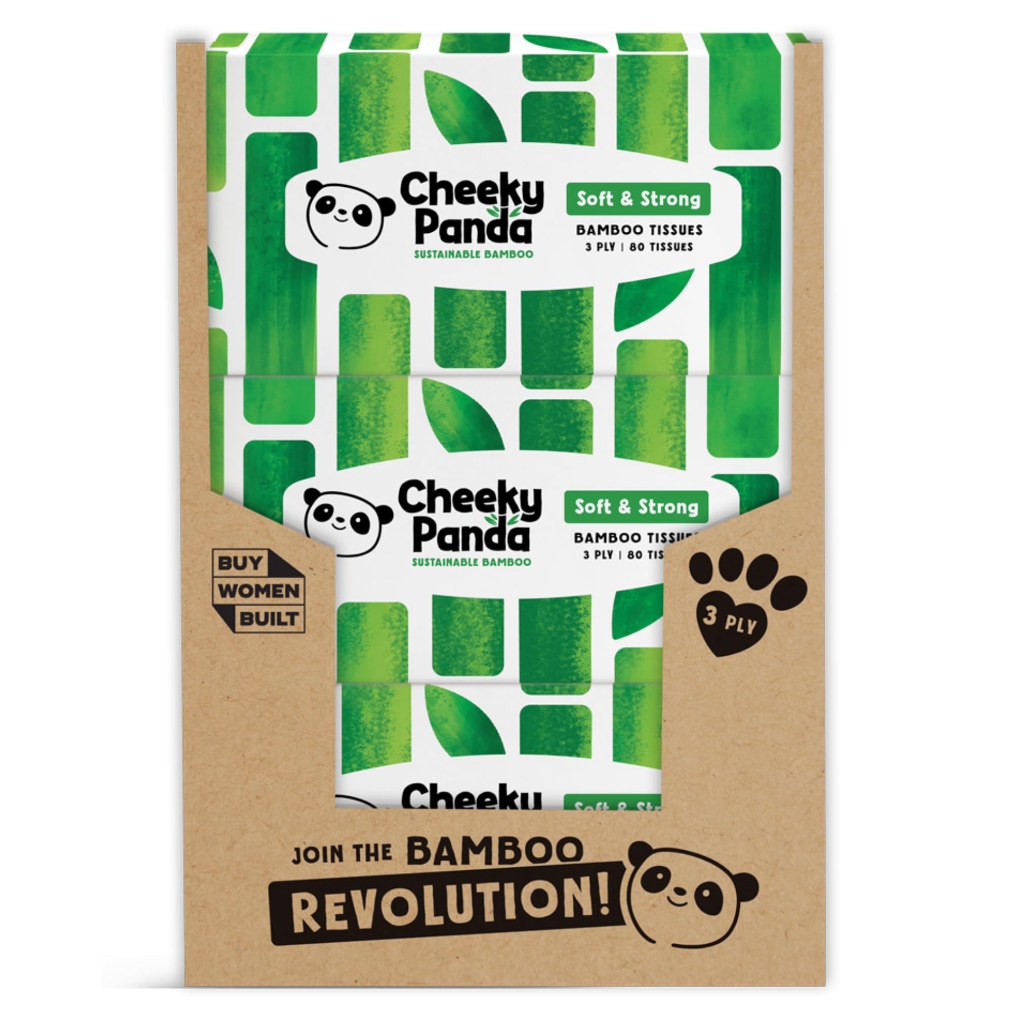 The Cheeky Panda Bamboo Facial Tissues Boxes | 12 x Flat Tissue Boxes (80 Tissues per Box) | Soft 3 Ply Bamboo Tissue Paper Bulk | Sustainable Tissues Flat Box