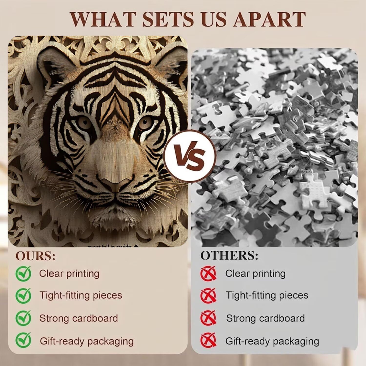 Tigre Intaglio legno Puzzle 4000 Pezzi per Adulti, Puzzle in Legno - Collezione Classica con Poster Incluso - Sfida di Concentrazione e Passatempo Antistress, Gioco per Famiglia, 141 x 87 cm f0-345