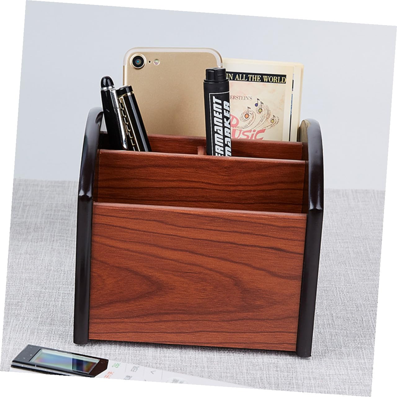 GALPADA Organizador de Almacenamiento de Madera para Escritorio Portalápices Multifuncional Compartimentos Caja Contenedor para Oficina Diseño Moderno Veta Natural Adecuado para