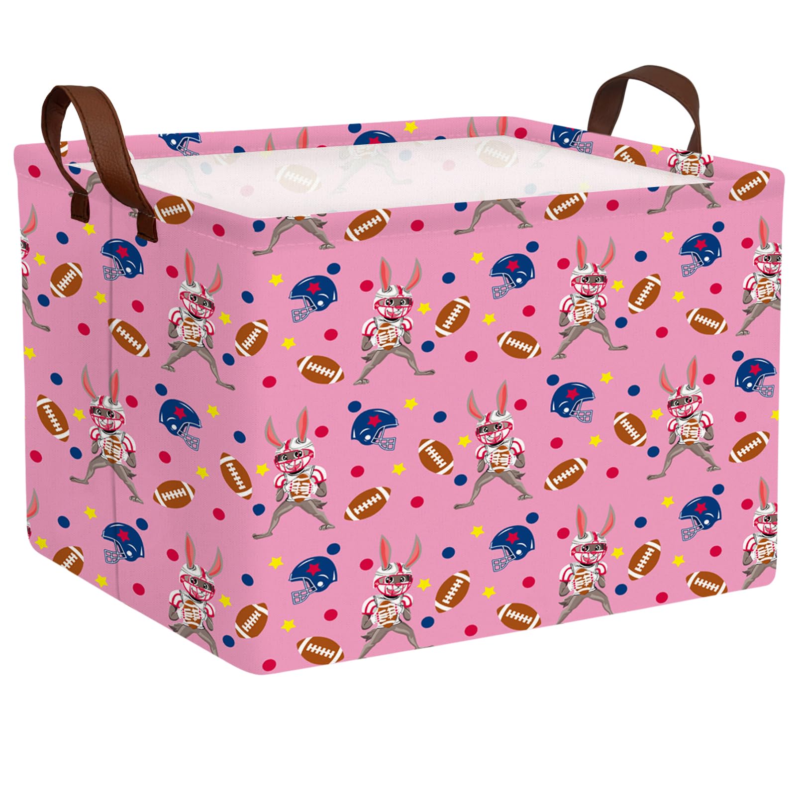 Large Cute Easter Basket for Kid Empty Gift Baby Rectangle Storage Bin Bunny Eggs Boy＆Girl Room Décor (Rabbit Rugby Pink)