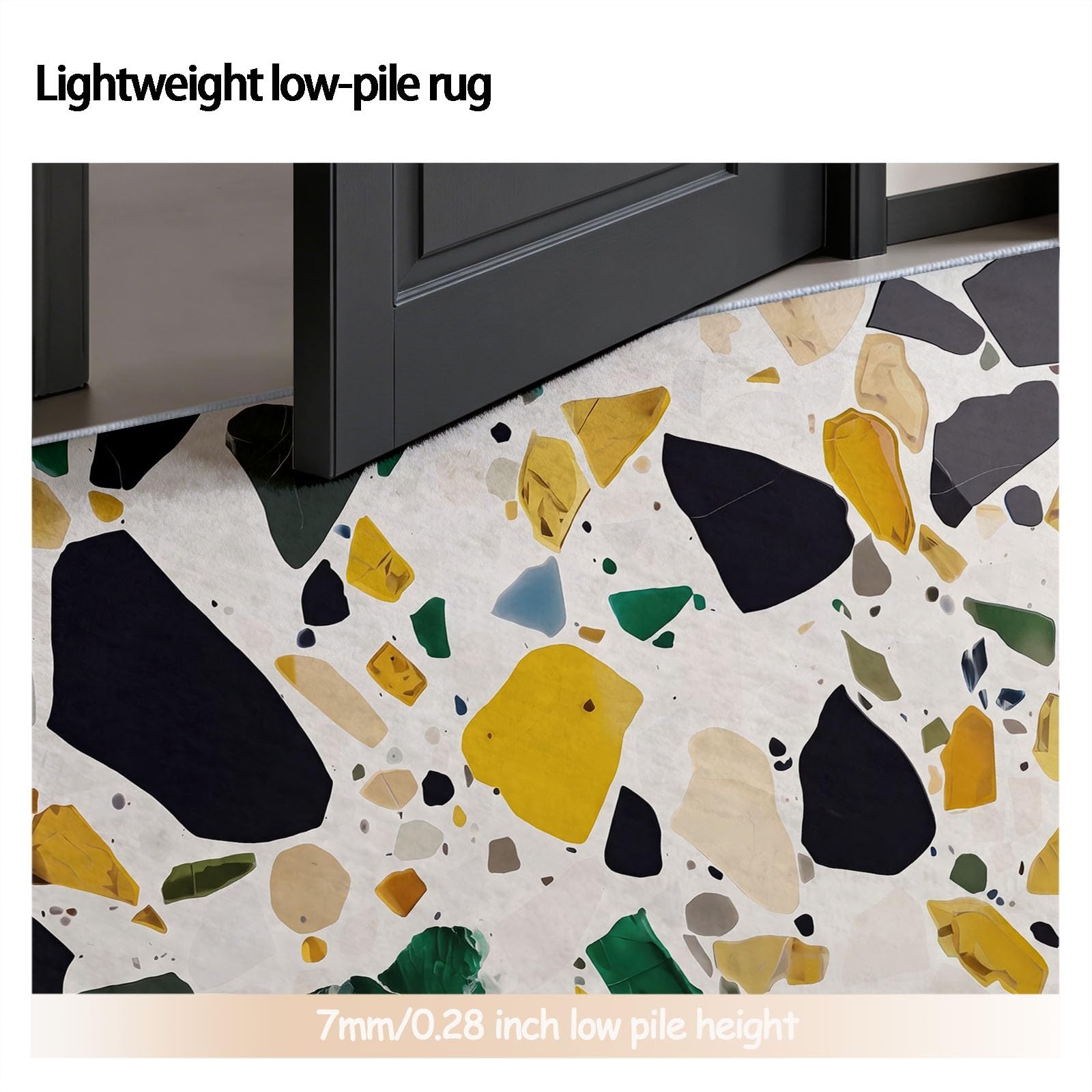 Générique Tappeto rotondo in marmo astratto 160 cm, tappeto lavabile in lavatrice per soggiorno, antiscivolo, stampa frammenti di terrazzo minimalisti moderni per cucina, bianco dorato