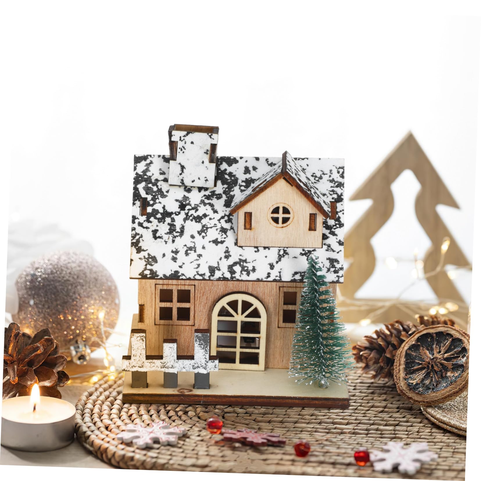SUPVOX 3pezzi Casetta di Natale in Legno Illuminata LED Set di Villaggio Natalizio Mini Case per Decorazioni Artigianali Esposizione di Villaggio Natalizio