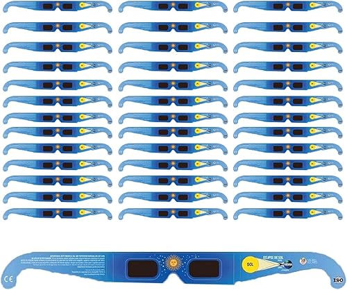 LUNT SOLAR SYSTEMS Paquete de 40 gafas de eclipse solar de alta calidad a granel, con certificación CE e ISO en español, aprobadas para Eclipse 2024