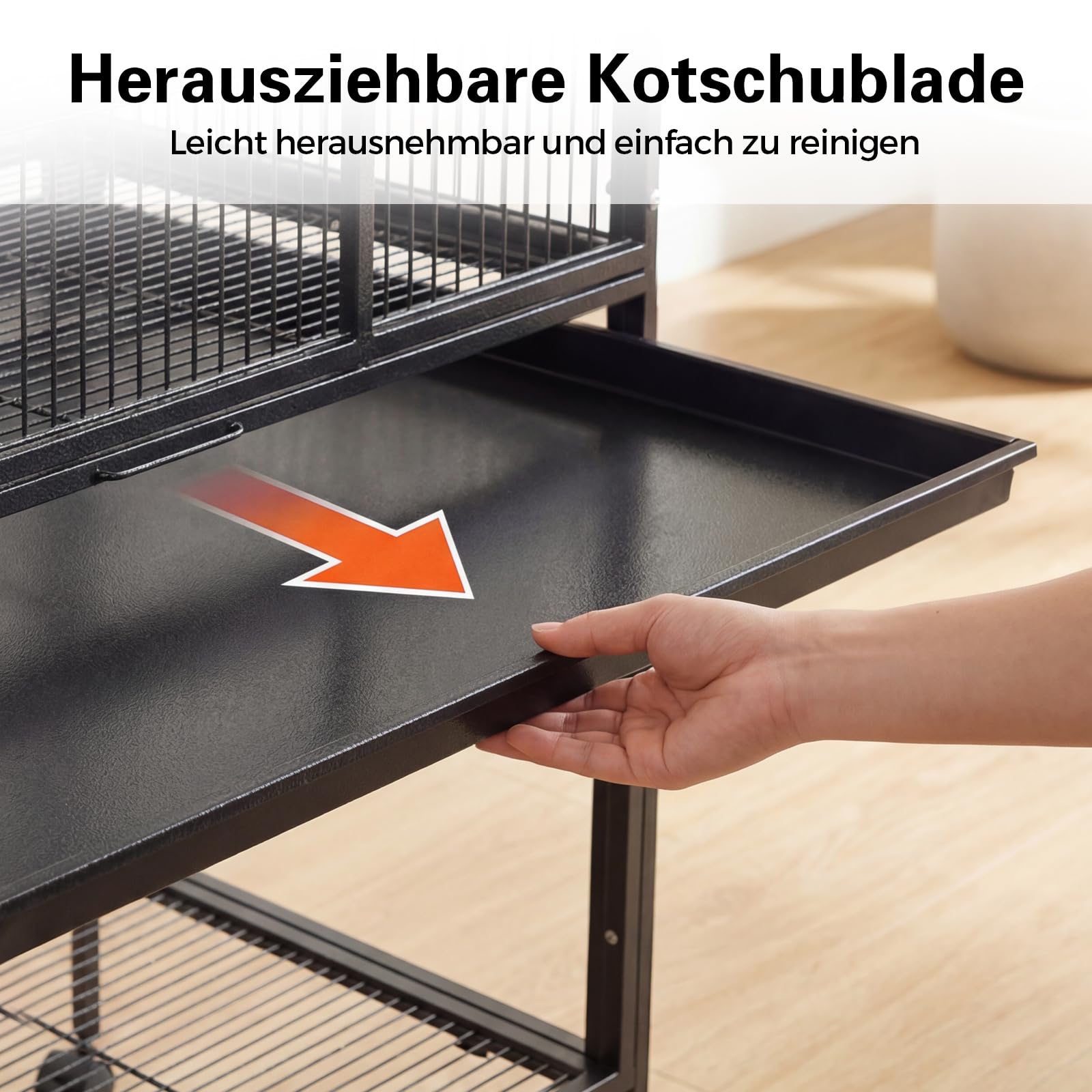 146cm Vogelkäfig Groß mit Ständer und Rollen, Vogelvoliere mit Herausziehbarer Bodenschale, Sitzstangen und Futternäpfen, Käfig für Wellensittiche, Nymphensittiche, Agaporniden