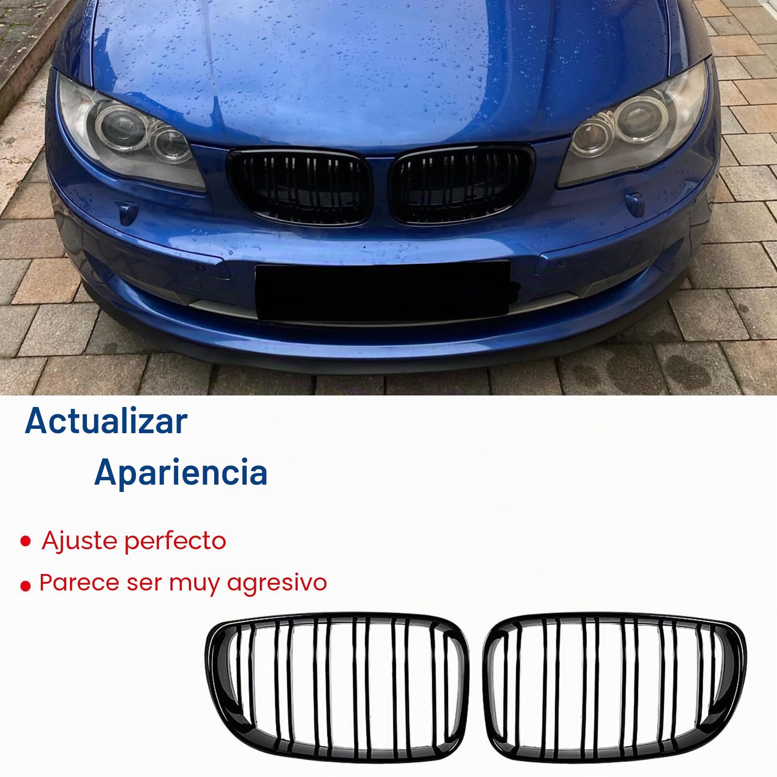 E81 E82 Rejilla de Radiador para BMW Serie 1 E81 E82 Parrilla Negro Doble Grille E87 E88 riñones Kidney Negro 2008-2011